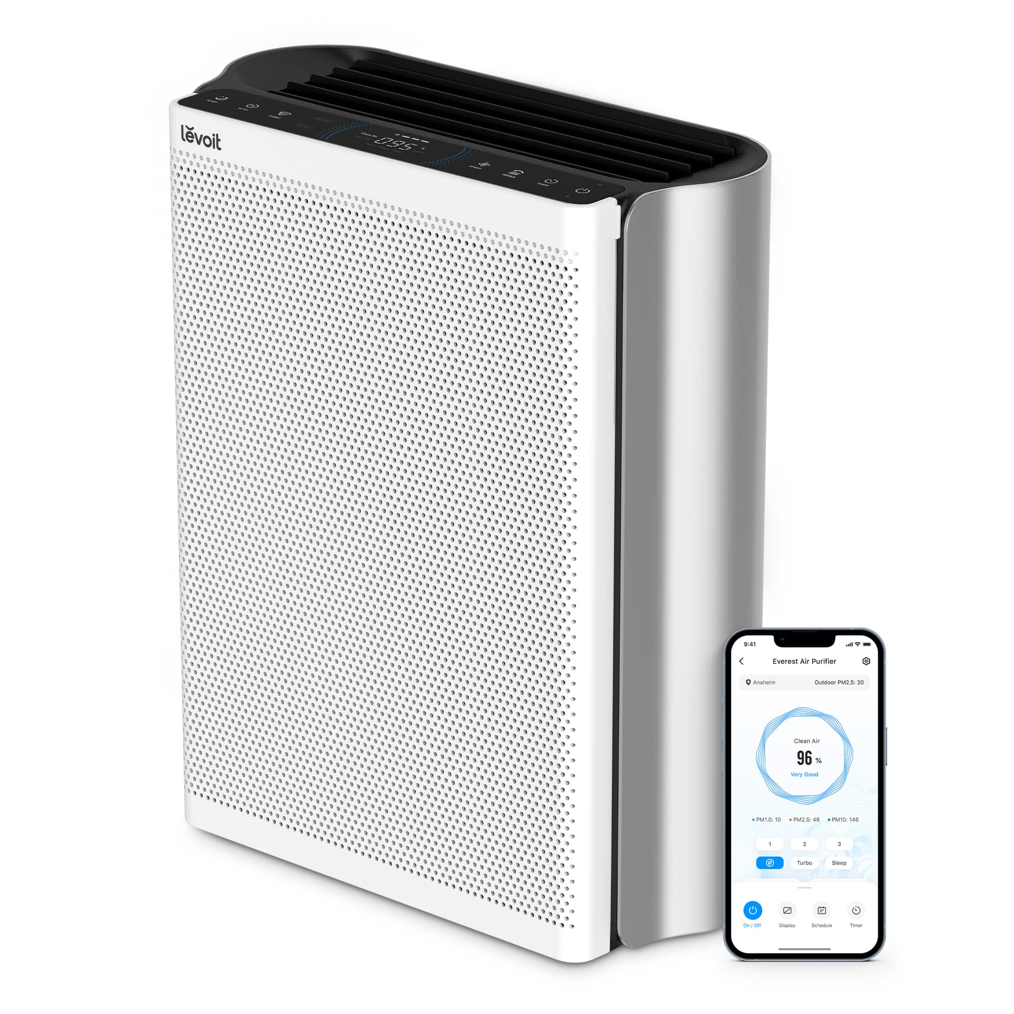 Purificator de aer Smart Levoit EverestAir Wi-Fi, Filtru True HEPA, Carbon Activ, Acoperire până la 100 m², Flux de Aer Multidirecțional, Mod Auto, Compatibil Alexa & Google Home, Touch Screen, Gri - OVIX - Găsești soluții de încălzire, răcire și ventilare, toate integrate și controlabile dintr-o singură platformă.