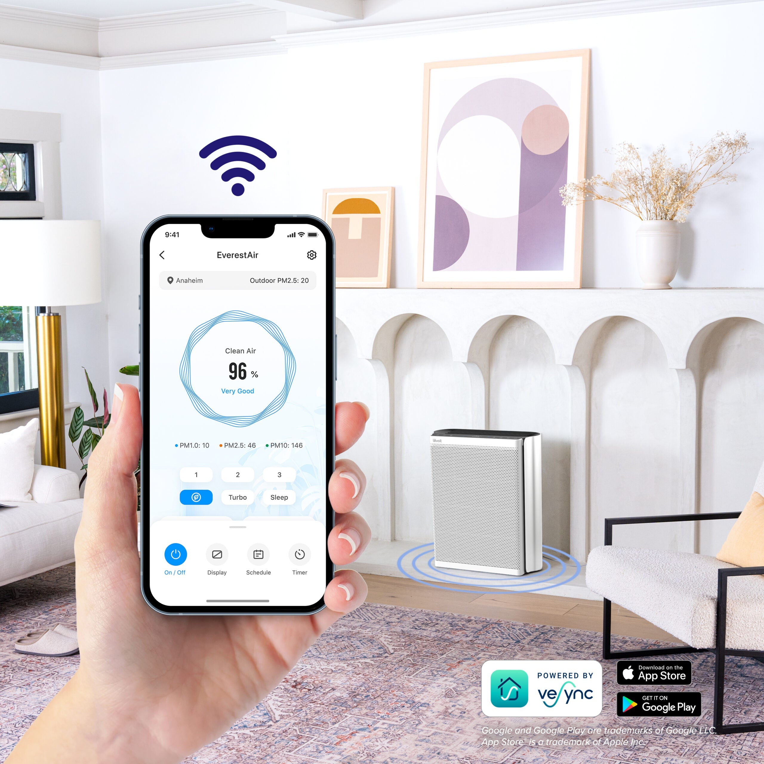 Purificator de aer Smart Levoit EverestAir Wi-Fi, Filtru True HEPA, Carbon Activ, Acoperire până la 100 m², Flux de Aer Multidirecțional, Mod Auto, Compatibil Alexa & Google Home, Touch Screen, Gri - OVIX - Găsești soluții de încălzire, răcire și ventilare, toate integrate și controlabile dintr-o singură platformă.