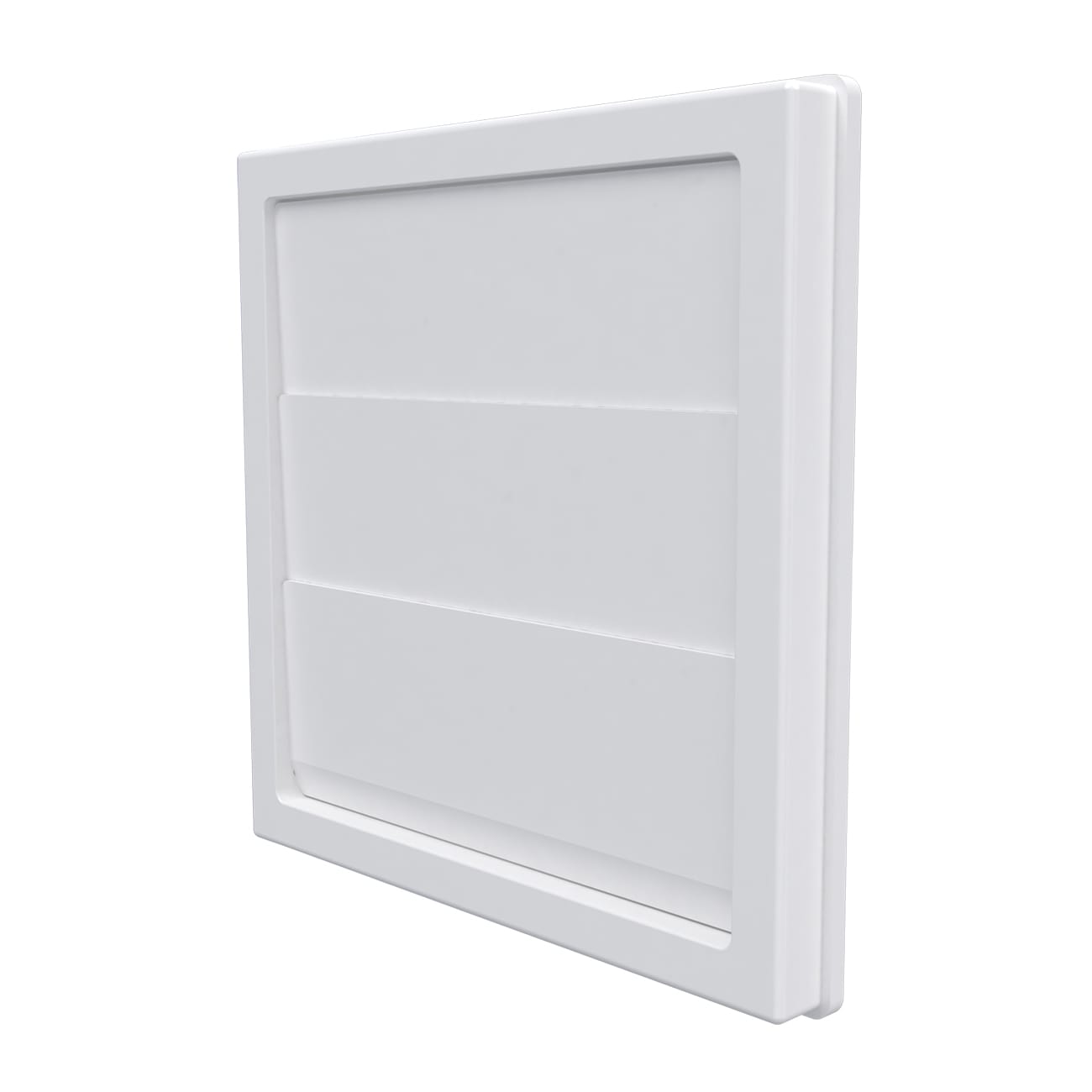 Grila ventilatie Ø100mm patrata cu lamele gravitationale, exterior 150x150, ASA plastic Alb - OVIX - Găsești soluții de încălzire, răcire și ventilare, toate integrate și controlabile dintr-o singură platformă.