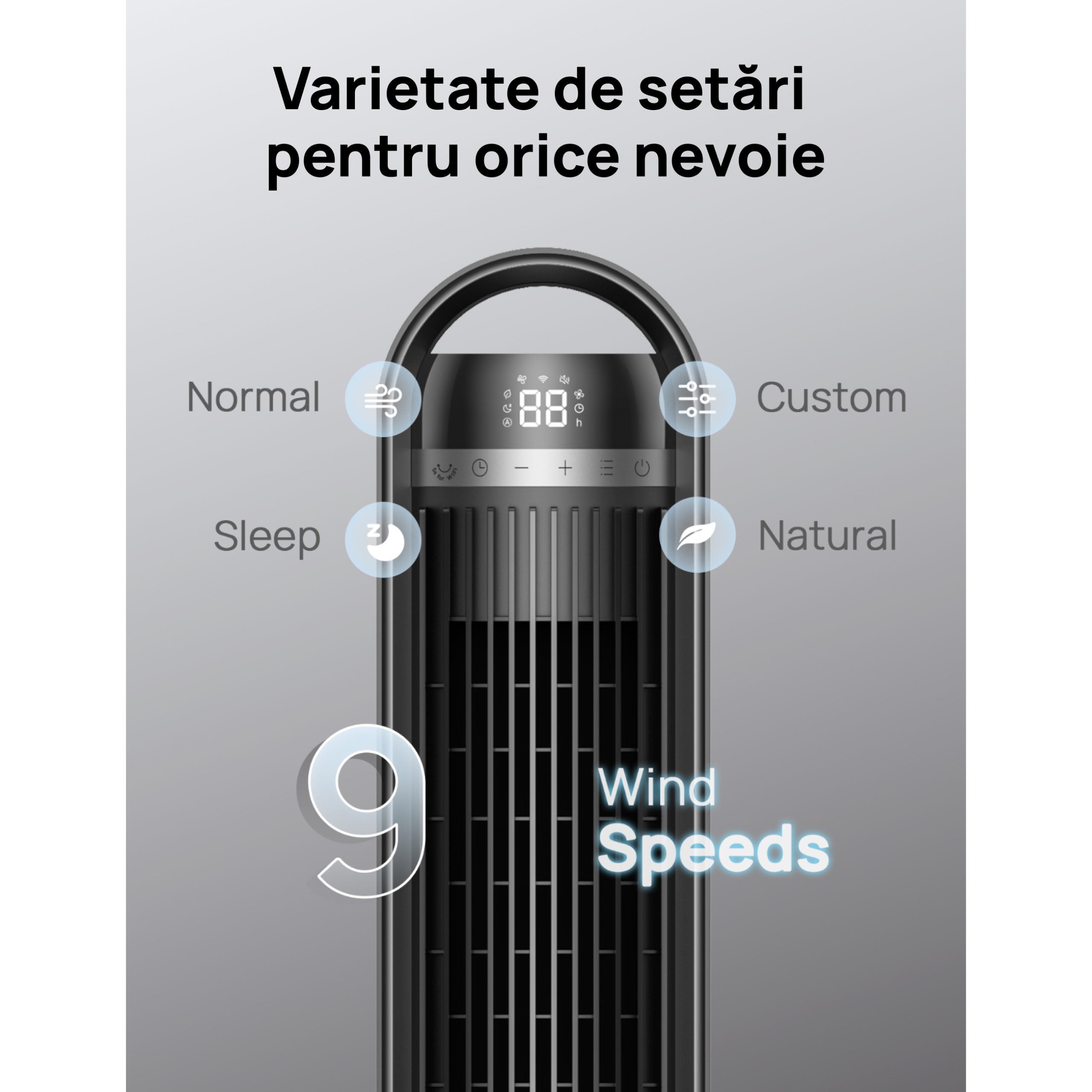 Ventilator Turn Smart DREO Cruiser DR-HTF011S, 9 viteze, 4 functii,106cm, HyperSilent 25dB ,oscilatie 90°, negru - OVIX - Găsești soluții de încălzire, răcire și ventilare, toate integrate și controlabile dintr-o singură platformă.