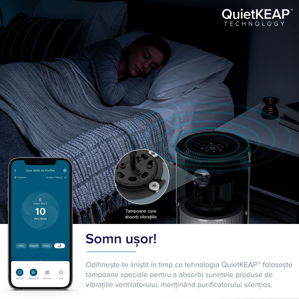 Purificator de aer Smart Levoit Core 400S Wi-Fi, Filtru 3 in 1 True HEPA, Carbon Activ, Senzor Calitate Aer, Mod Auto, Alexa, Google Home, Panou Comanda Touch Screen, Control Remote, Alb - OVIX - Găsești soluții de încălzire, răcire și ventilare, toate integrate și controlabile dintr-o singură platformă.