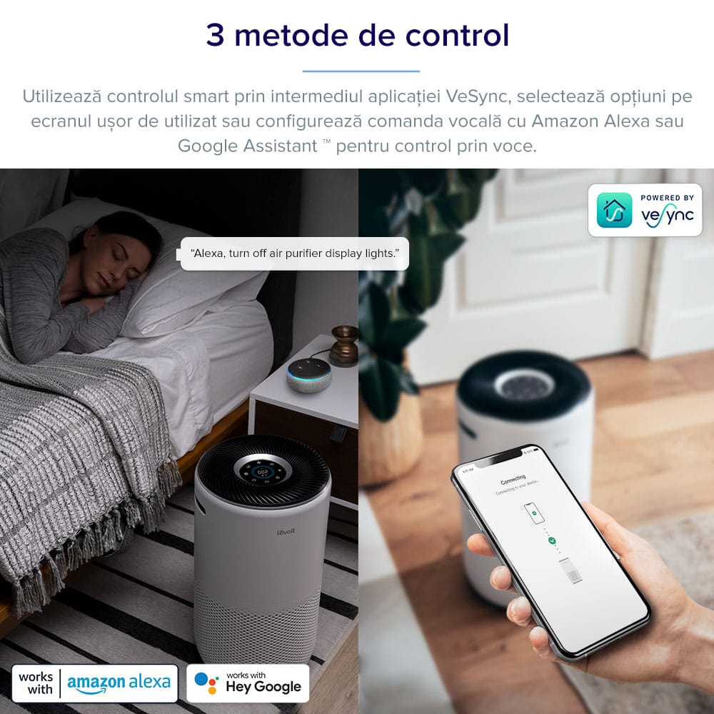 Purificator de aer Smart Levoit Core 400S Wi-Fi, Filtru 3 in 1 True HEPA, Carbon Activ, Senzor Calitate Aer, Mod Auto, Alexa, Google Home, Panou Comanda Touch Screen, Control Remote, Alb - OVIX - Găsești soluții de încălzire, răcire și ventilare, toate integrate și controlabile dintr-o singură platformă.