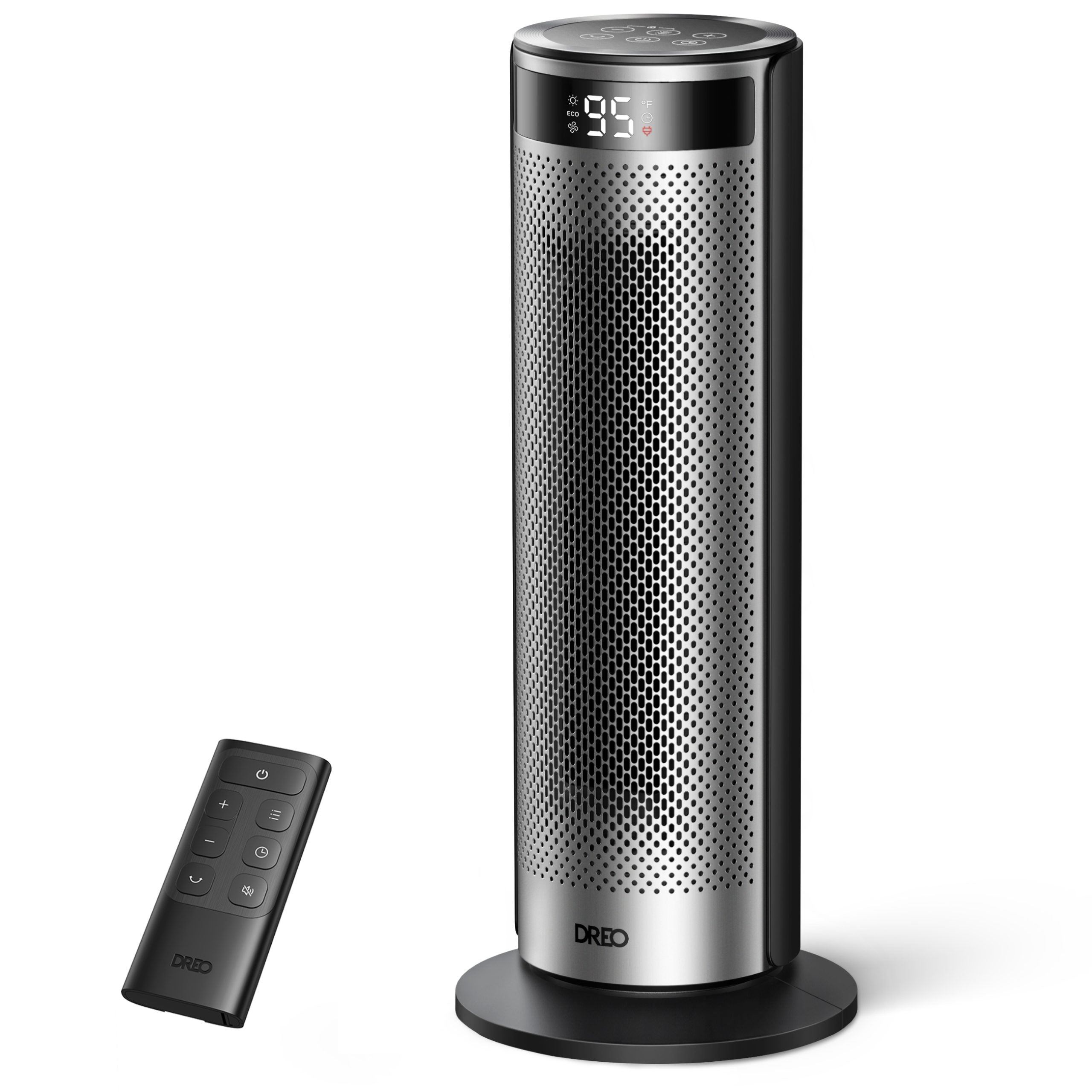 Aeroterma Dreo Solaris SH628, 2000W, Heater Ceramica, Termostat, Eco Mode, Funcție Ventilator, Oscilatie 70°, Timer 12h, Silentios, Display LED, Telecomanda, Negru&Argintiu - OVIX - Găsești soluții de încălzire, răcire și ventilare, toate integrate și controlabile dintr-o singură platformă.
