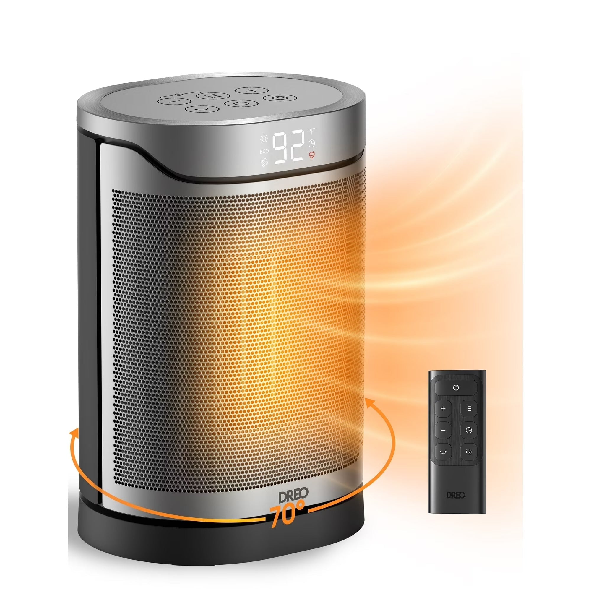 Aeroterma Dreo Atom 318, 1500W, Heater Ceramica, Termostat, Eco Mode, Funcție Ventilator, Oscilatie 70°, Timer 12h, Silentios, Display LED, Telecomanda, Negru&Argintiu - OVIX - Găsești soluții de încălzire, răcire și ventilare, toate integrate și controlabile dintr-o singură platformă.