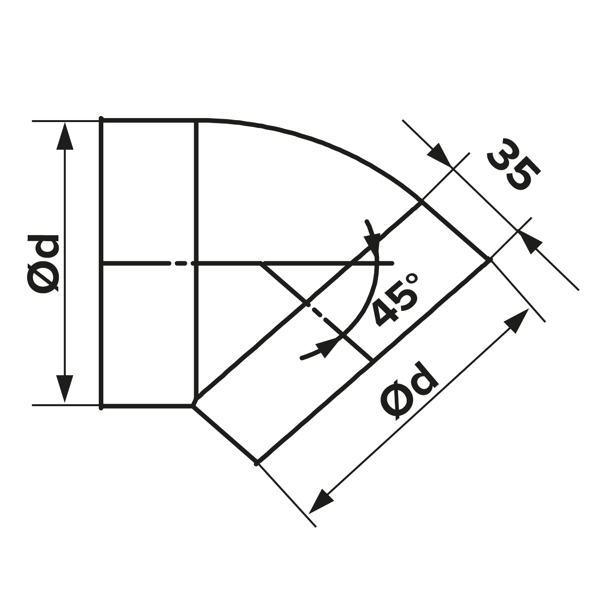 Cot Tubulatura Ø100mm, 45° PVC - OVIX - Găsești soluții de încălzire, răcire și ventilare, toate integrate și controlabile dintr-o singură platformă.