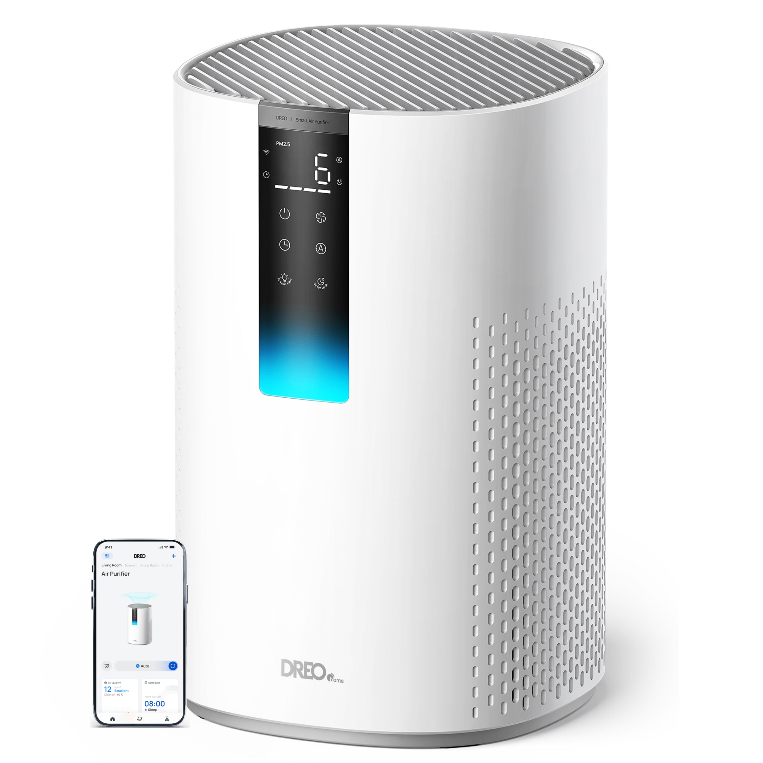 Purificator aer Dreo Macro 505S Smart, WI-FI, CADR 202 m³/h, Filtru 3 in 1 H13 True HEPA, Senzor calitate aer, Mod Auto, Mod de noapte, Lumină ambientală, 4 trepte de viteza, Timer, Până la 17 m2, Alb - OVIX - Găsești soluții de încălzire, răcire și ventilare, toate integrate și controlabile dintr-o singură platformă.