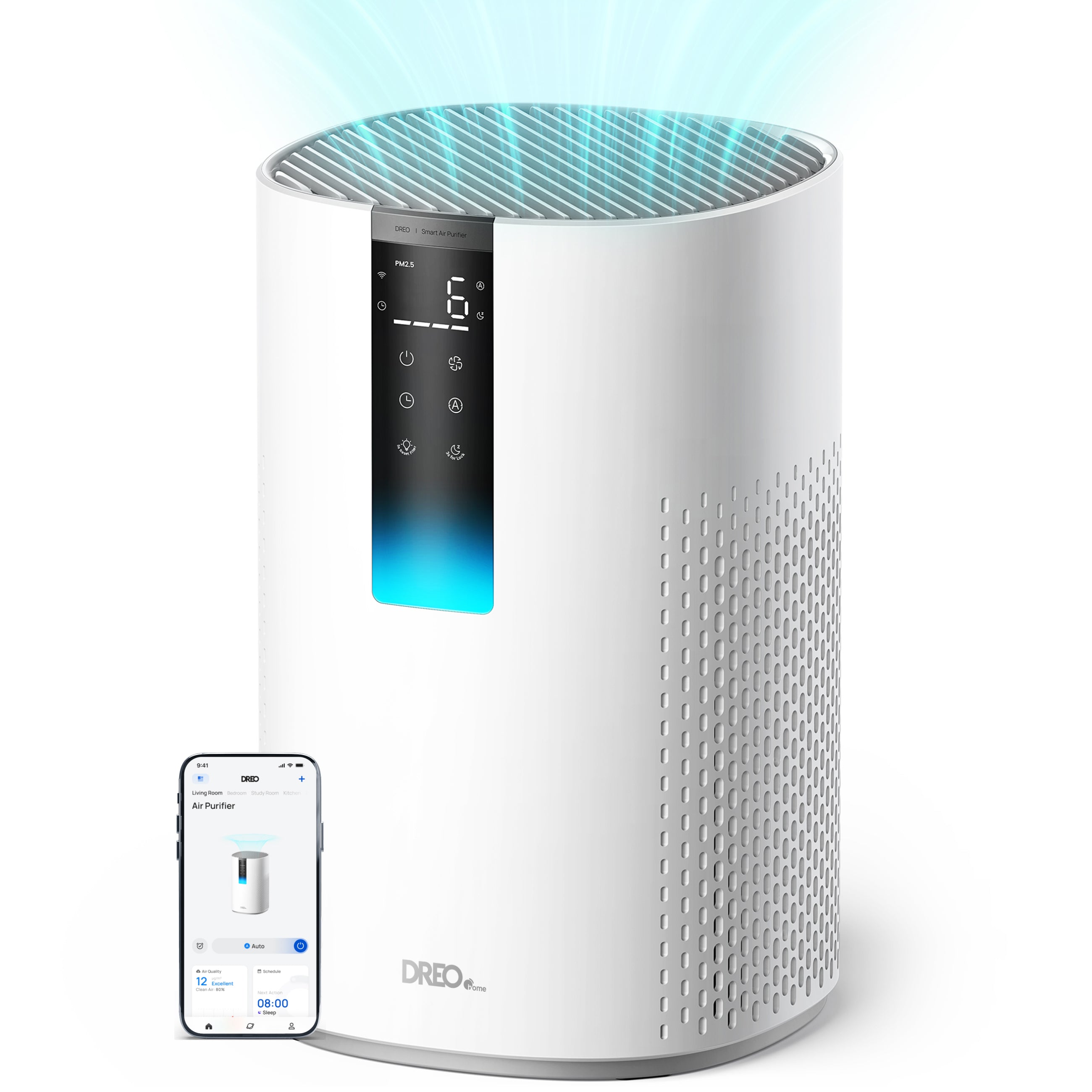 Purificator aer Dreo Macro 505S Smart, WI-FI, CADR 202 m³/h, Filtru 3 in 1 H13 True HEPA, Senzor calitate aer, Mod Auto, Mod de noapte, Lumină ambientală, 4 trepte de viteza, Timer, Până la 17 m2, Alb - OVIX - Găsești soluții de încălzire, răcire și ventilare, toate integrate și controlabile dintr-o singură platformă.