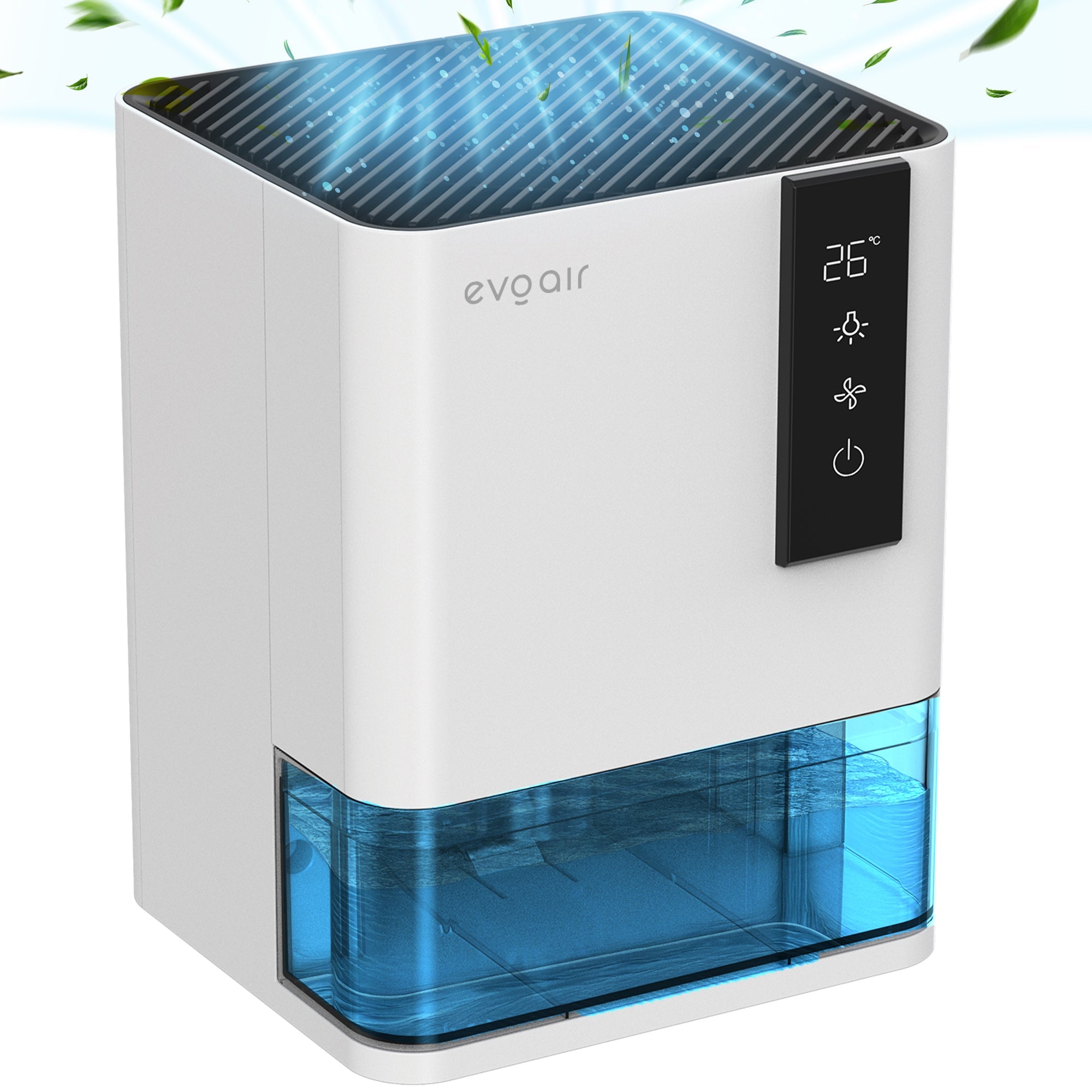 Dezumidificator Evoair HIDRY, 700ml/24h, Senzor de Umiditate/Temperatura, Lumina ambientala in 7 culori, Rezervor 1l, 2 viteze, Functie Auto Dezghetare, Alb - OVIX - Găsești soluții de încălzire, răcire și ventilare, toate integrate și controlabile dintr-o singură platformă.