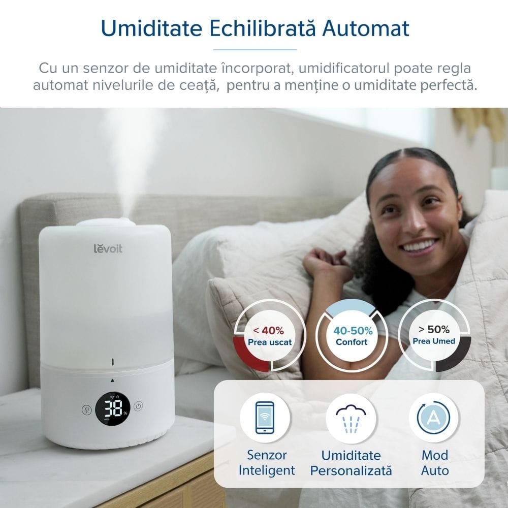 Umidificator de Aer LEVOIT Dual 200S, SMART, WI-FI Ultrasonic, Rezervor 3l, Silentios, Aromaterapie, Functie AUTO, Autonomie 25 Ore - OVIX - Găsești soluții de încălzire, răcire și ventilare, toate integrate și controlabile dintr-o singură platformă.