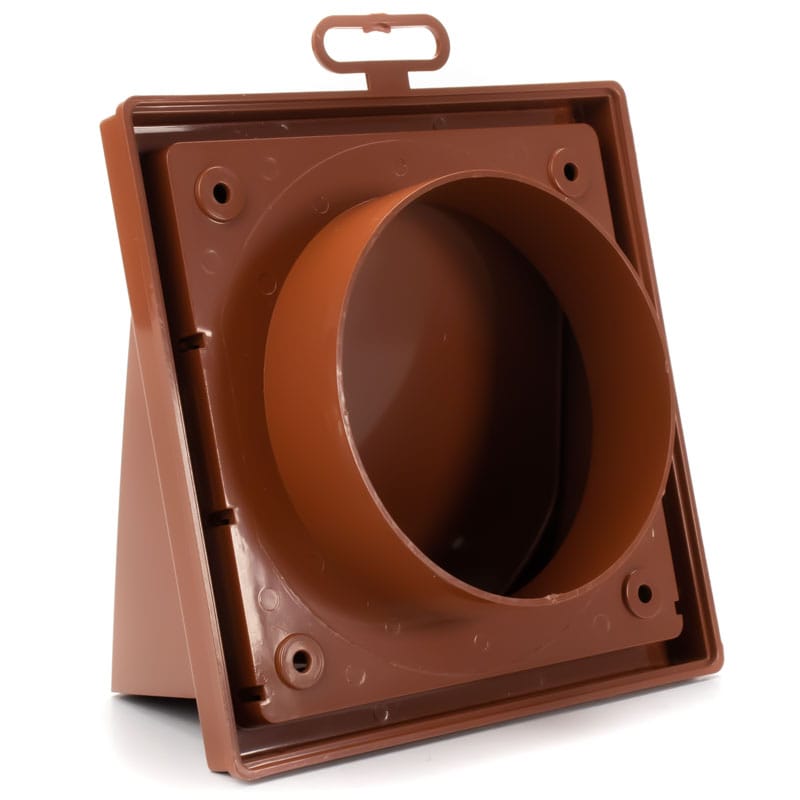 Grila ventilatie Ø100mm patrata cu clapeta antiretur, exterior 150x150, ASA plastic Brown - OVIX - Găsești soluții de încălzire, răcire și ventilare, toate integrate și controlabile dintr-o singură platformă.