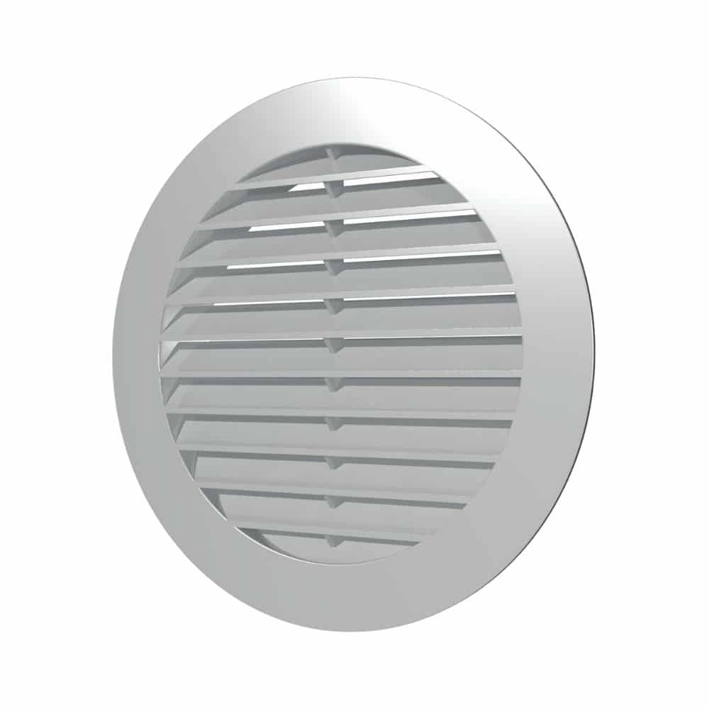 Grila ventilatie rotunda Ø100mm, exterior Ø130mm, ASA plastic GRI - OVIX - Găsești soluții de încălzire, răcire și ventilare, toate integrate și controlabile dintr-o singură platformă.
