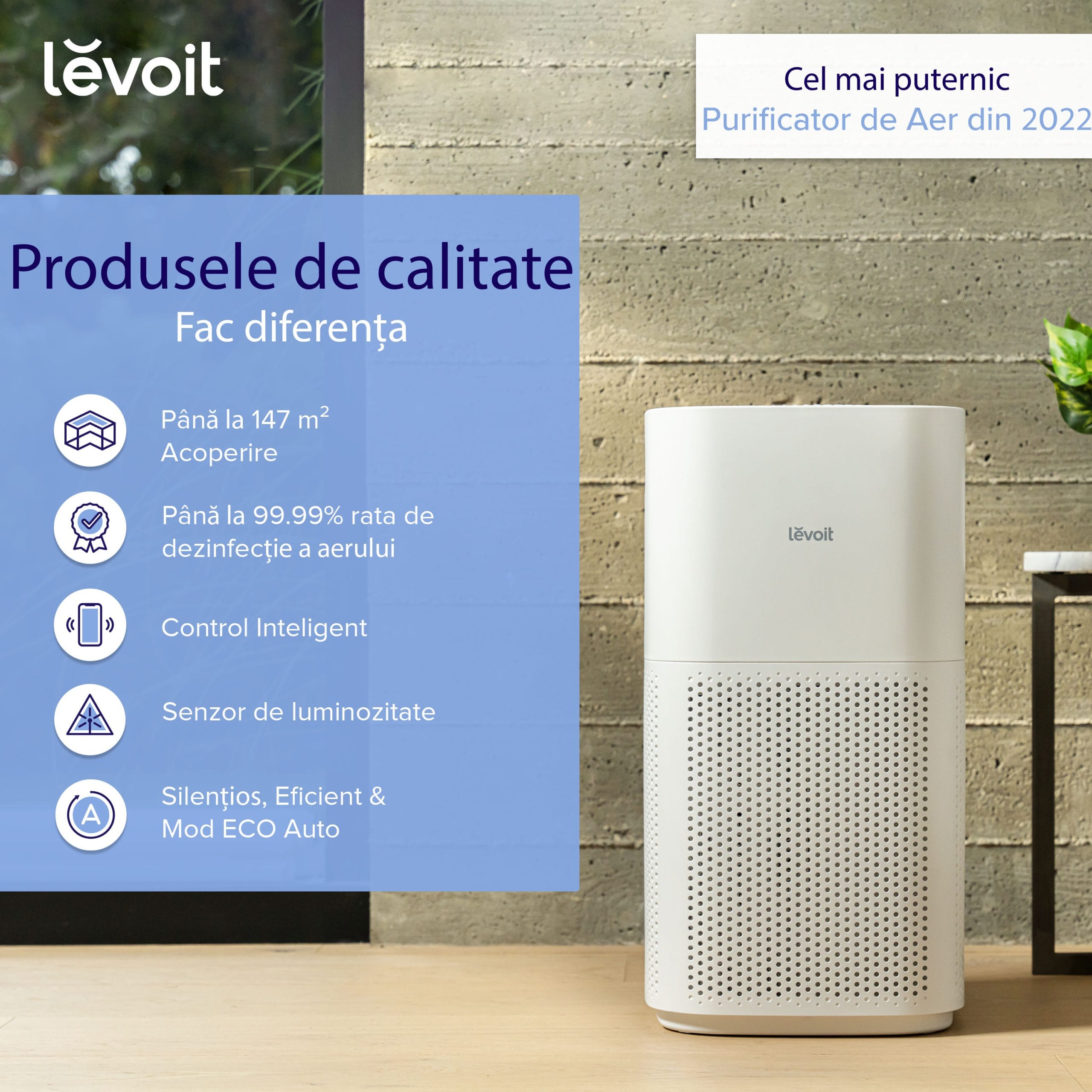 Purificator de aer Smart Levoit Core 600S Wi-Fi, Filtru 3 in 1 True HEPA, Senzor Calitate Aer, Mod Auto, Alexa, Google Home, Panou Comanda Touch Screen, Control Remote, Alb - OVIX - Găsești soluții de încălzire, răcire și ventilare, toate integrate și controlabile dintr-o singură platformă.