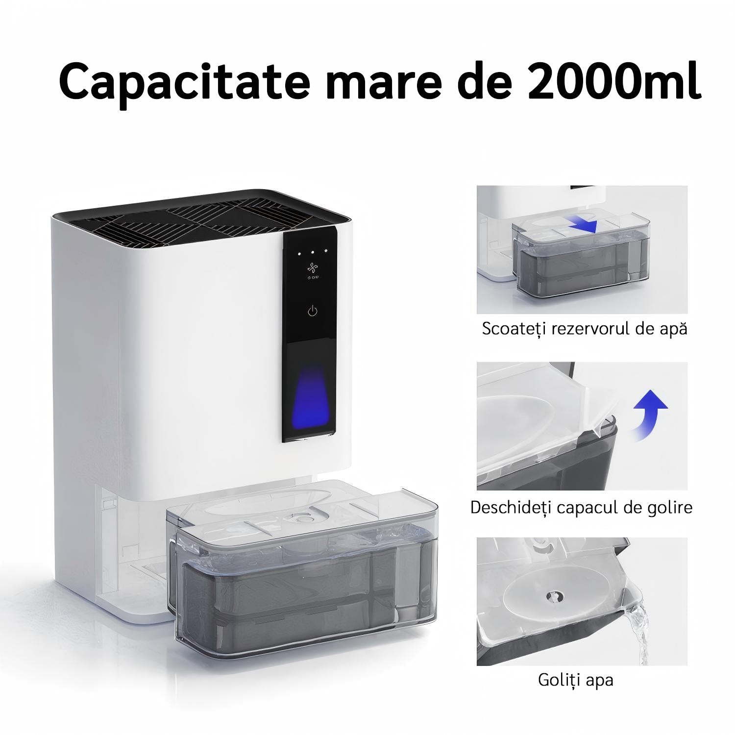 Dezumidificator Evoair HIDRY PLUS, 900ml/24h, Lumina ambientala in 7 culori, Rezervor 1.9l, 3 Viteze, Functie Auto Dezghetare, Alb - OVIX - Găsești soluții de încălzire, răcire și ventilare, toate integrate și controlabile dintr-o singură platformă.