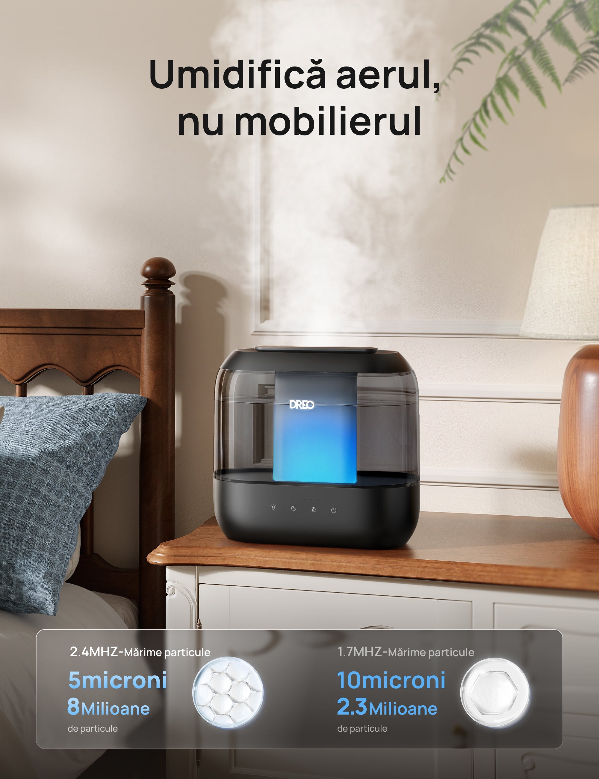 Umidificator Dreo 311S Smart, Wifi, Rezervor 4L,Capacitate de umidificare 250 ml/h, Ceata Rece, Autonomie 36 ore, Aromaterapie, Negru - OVIX - Găsești soluții de încălzire, răcire și ventilare, toate integrate și controlabile dintr-o singură platformă.
