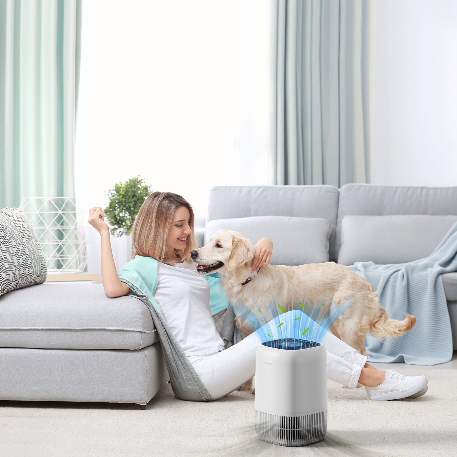 Resigilat! Purificator de aer Evoair Nuvia, Filtru 3 in 1 True HEPA, Carbon Activ, 3 viteze, Mod Noapte, Aromaterapie, Lumină Ambientală, Timer, Indicator Murdărie Filtru, Alb, Filtru Sigilat