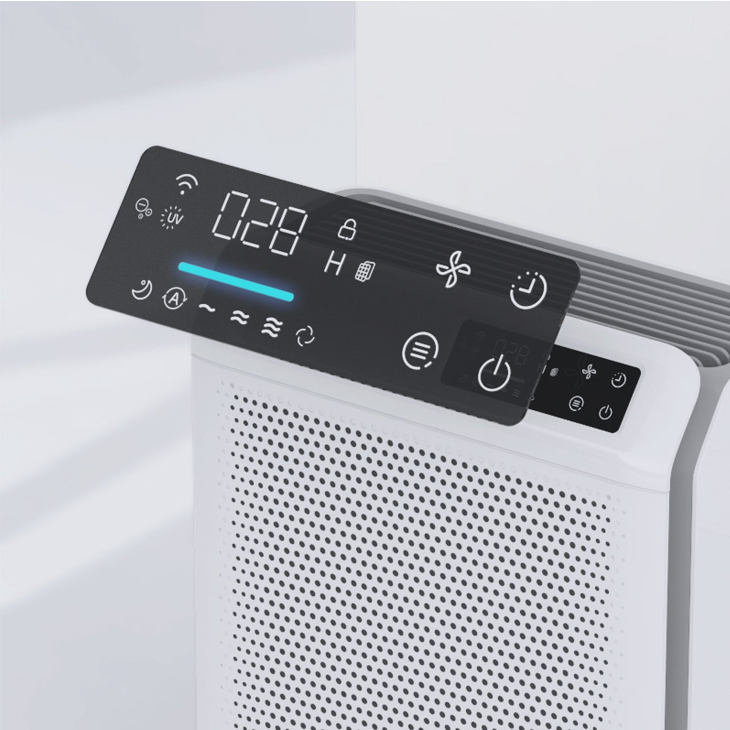 Purificator de aer Evoair HOMI P300, CADR 300m³/h, WI-FI, Filtru True Hepa, Mod Auto, Lampa UV, Ionizare, 6 Moduri Functionare, Senzor Calitate Aer, Alb - OVIX - Găsești soluții de încălzire, răcire și ventilare, toate integrate și controlabile dintr-o singură platformă.