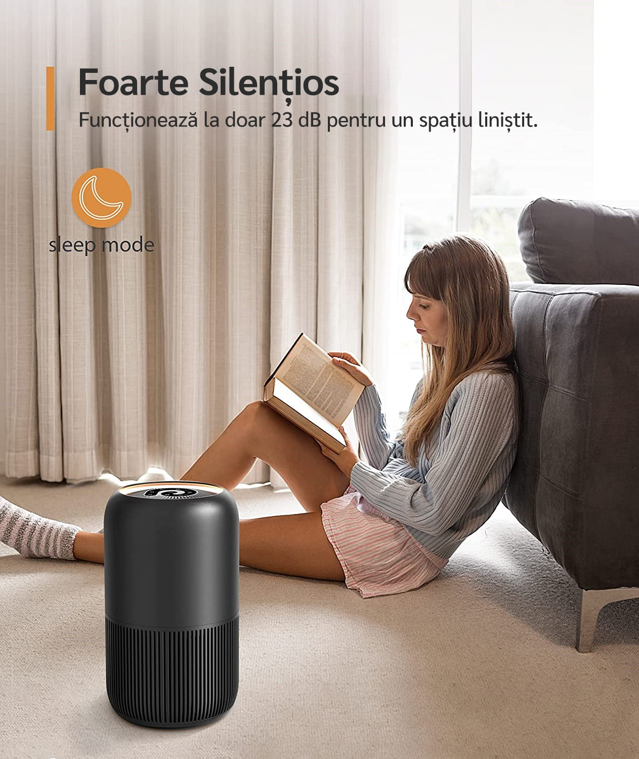 Resigilat! Purificator de aer Evoair, YuvoSpin, Lampă UV-C, Filtru 3in1, True Hepa, Carbon Activ, Pre-filtru, 4 viteze, Funcție Polen/Animale, Mod Noapte, Blocare Ecran, Lumină Ambientală, Alb, Filtru Sigilat