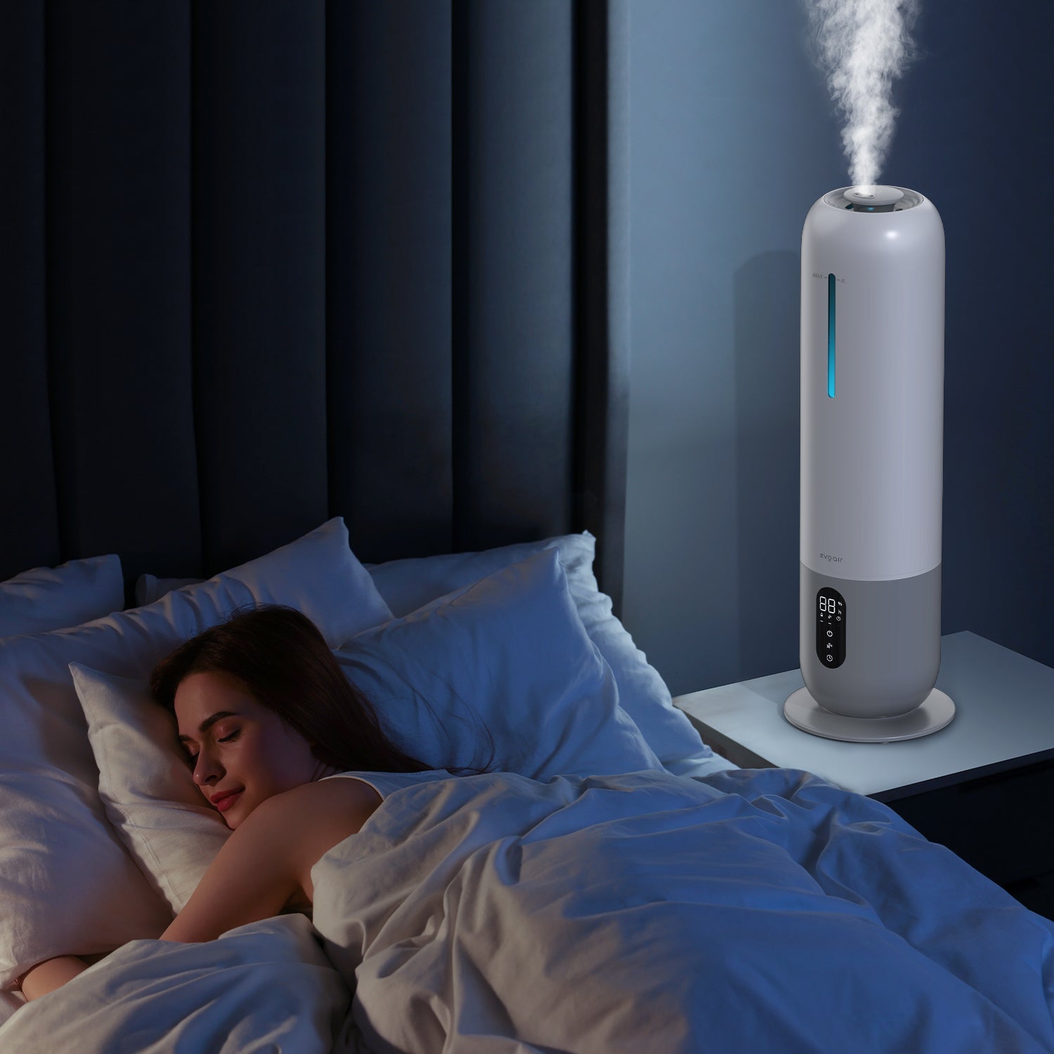 Resigilat! Umidificator aer Evoair Umio, Lampa UV, 3 trepte umidificare, Indicator Umiditate, Duză de Ceață, Aromaterapie, Telecomandă, Alb