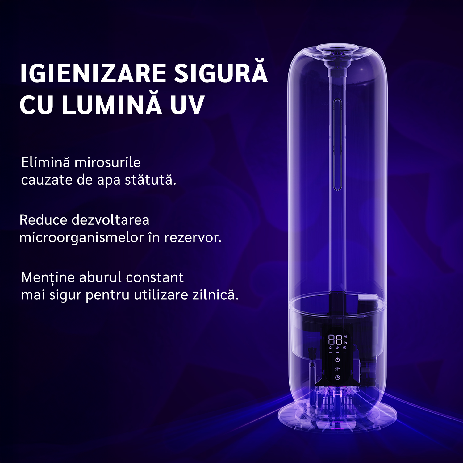 Umidificator aer Evoair Umio, Lampa UV, 3 trepte umidificare, Indicator Umiditate, Duză de Ceață, Aromaterapie, Telecomandă, Alb - OVIX - Găsești soluții de încălzire, răcire și ventilare, toate integrate și controlabile dintr-o singură platformă.
