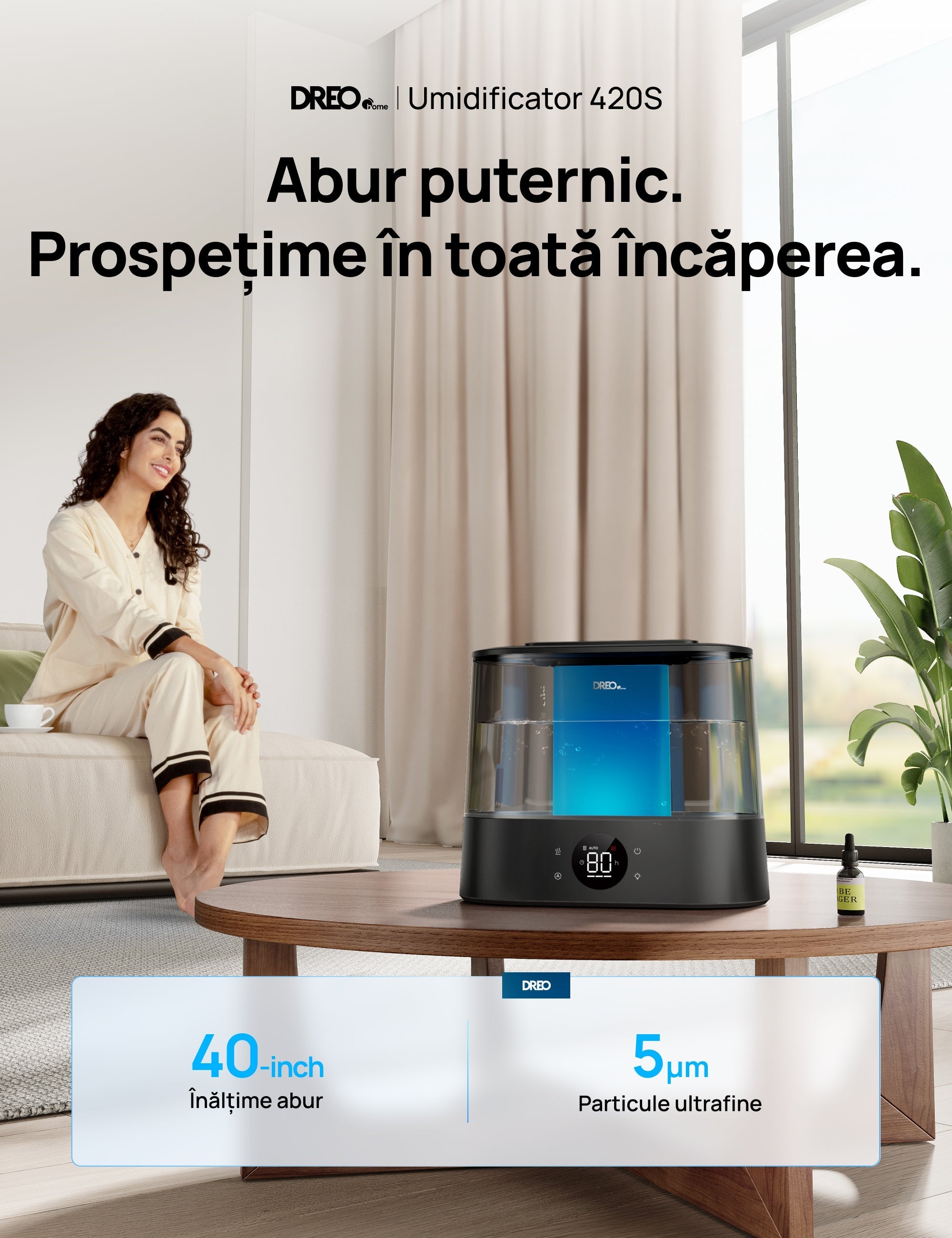 Umidificator aer Dreo 420S Smart, Rezervor 4l, 250ml/h, 3 trepte umidificare, Senzor de Umiditate, Indicator Umiditate,Mod Auto, Aromaterapie, Negru - OVIX - Găsești soluții de încălzire, răcire și ventilare, toate integrate și controlabile dintr-o singură platformă.