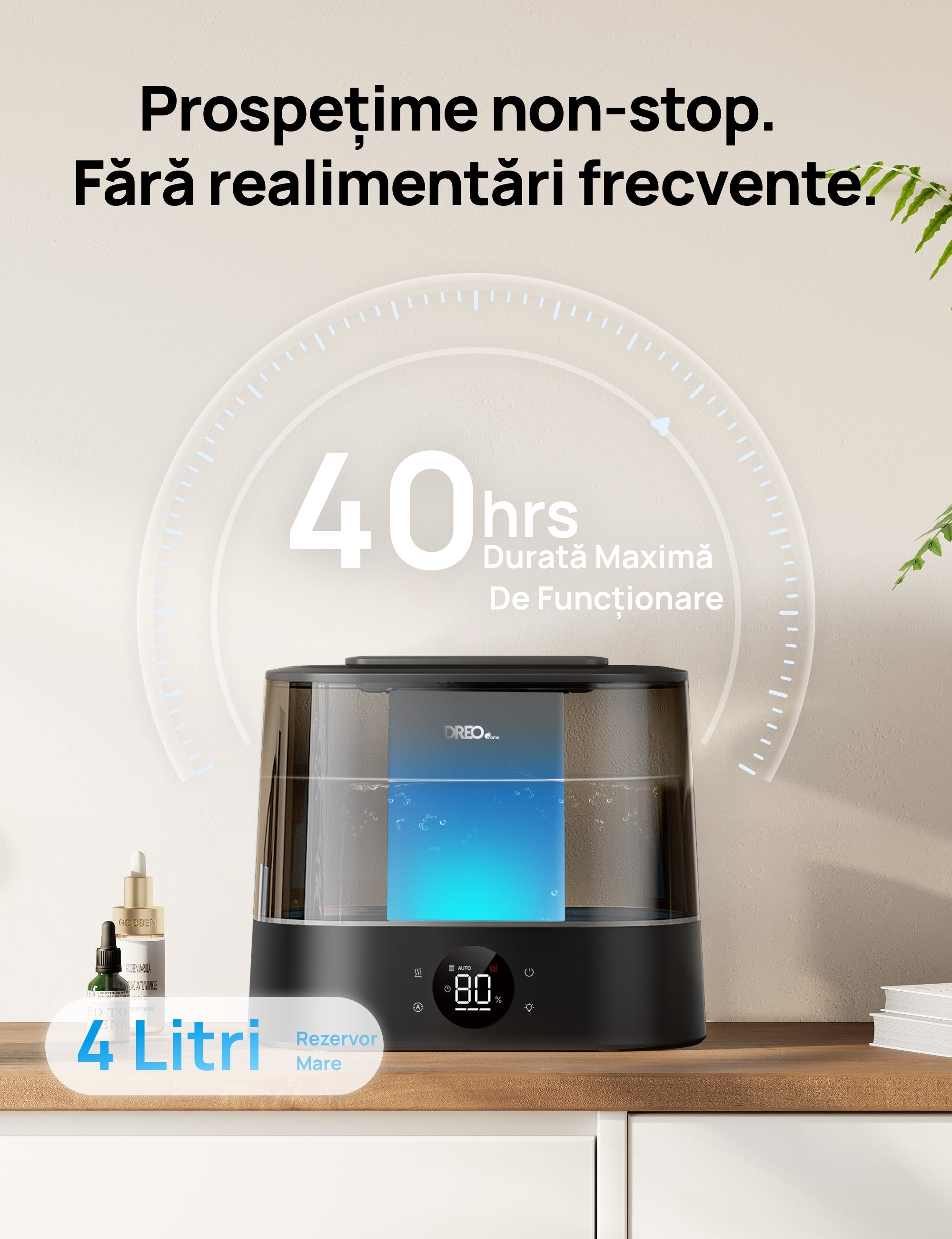 Umidificator aer Dreo 420S Smart, Rezervor 4l, 250ml/h, 3 trepte umidificare, Senzor de Umiditate, Indicator Umiditate,Mod Auto, Aromaterapie, Negru - OVIX - Găsești soluții de încălzire, răcire și ventilare, toate integrate și controlabile dintr-o singură platformă.