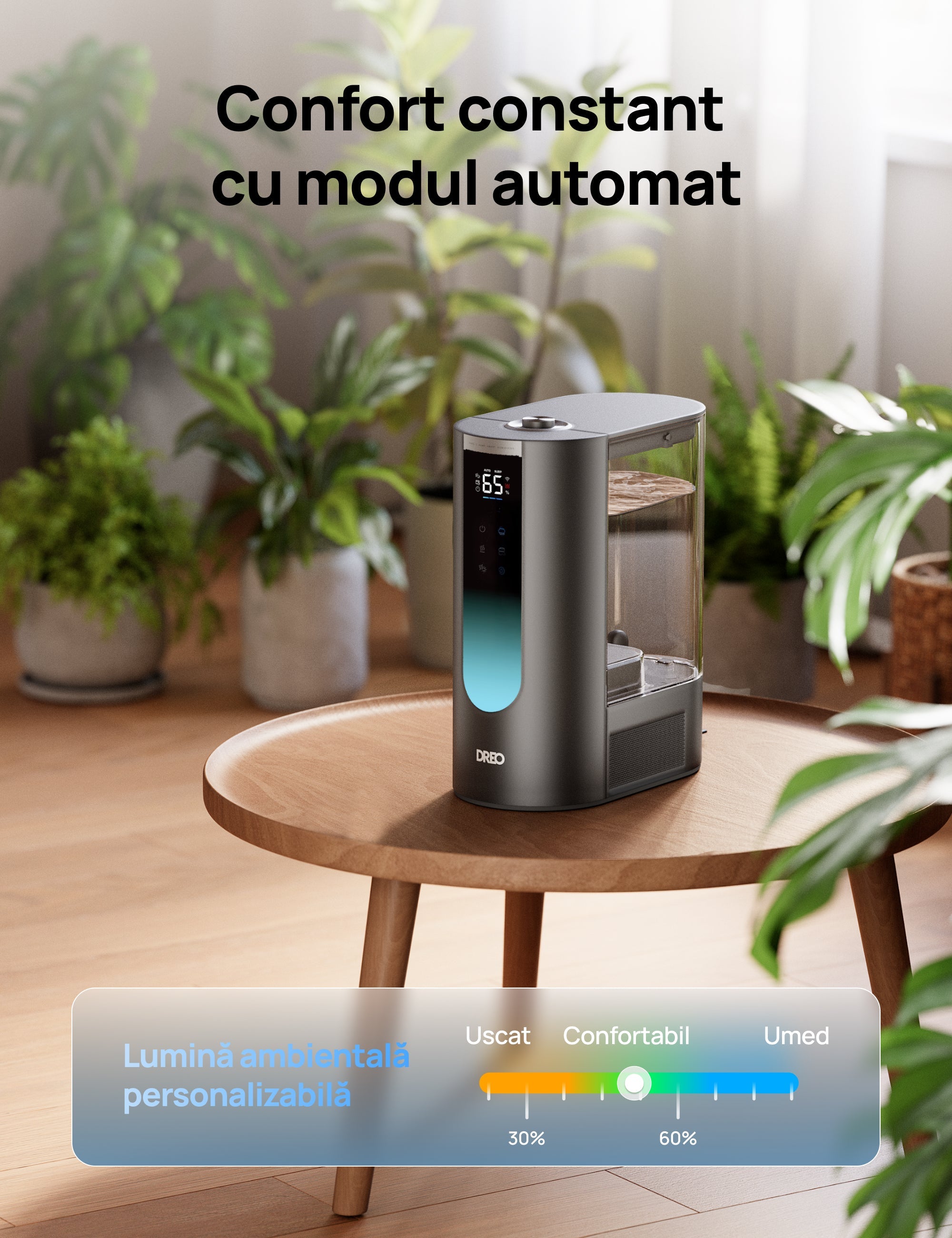 Umidificator aer Dreo 813S Smart, Rezervor 6l, 500ml/h, Ceață caldă și rece, 3 trepte umidificare, Senzor umiditate, Indicator Umiditate, Duză de Ceață, Mod Auto, Aromaterapie, Negru - OVIX - Găsești soluții de încălzire, răcire și ventilare, toate integrate și controlabile dintr-o singură platformă.