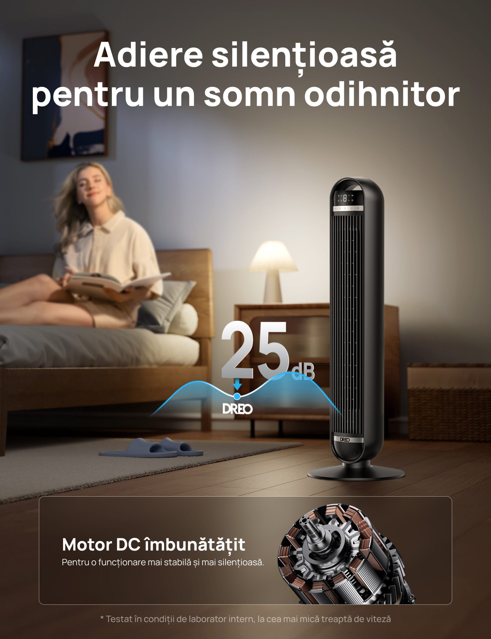 Ventilator Turn DREO Nomad DR-HTF014, 8 viteze, 4 functii, 92cm, oscilatie 90°, HyperSilent 25dB, telecomanda, negru - OVIX - Găsești soluții de încălzire, răcire și ventilare, toate integrate și controlabile dintr-o singură platformă.