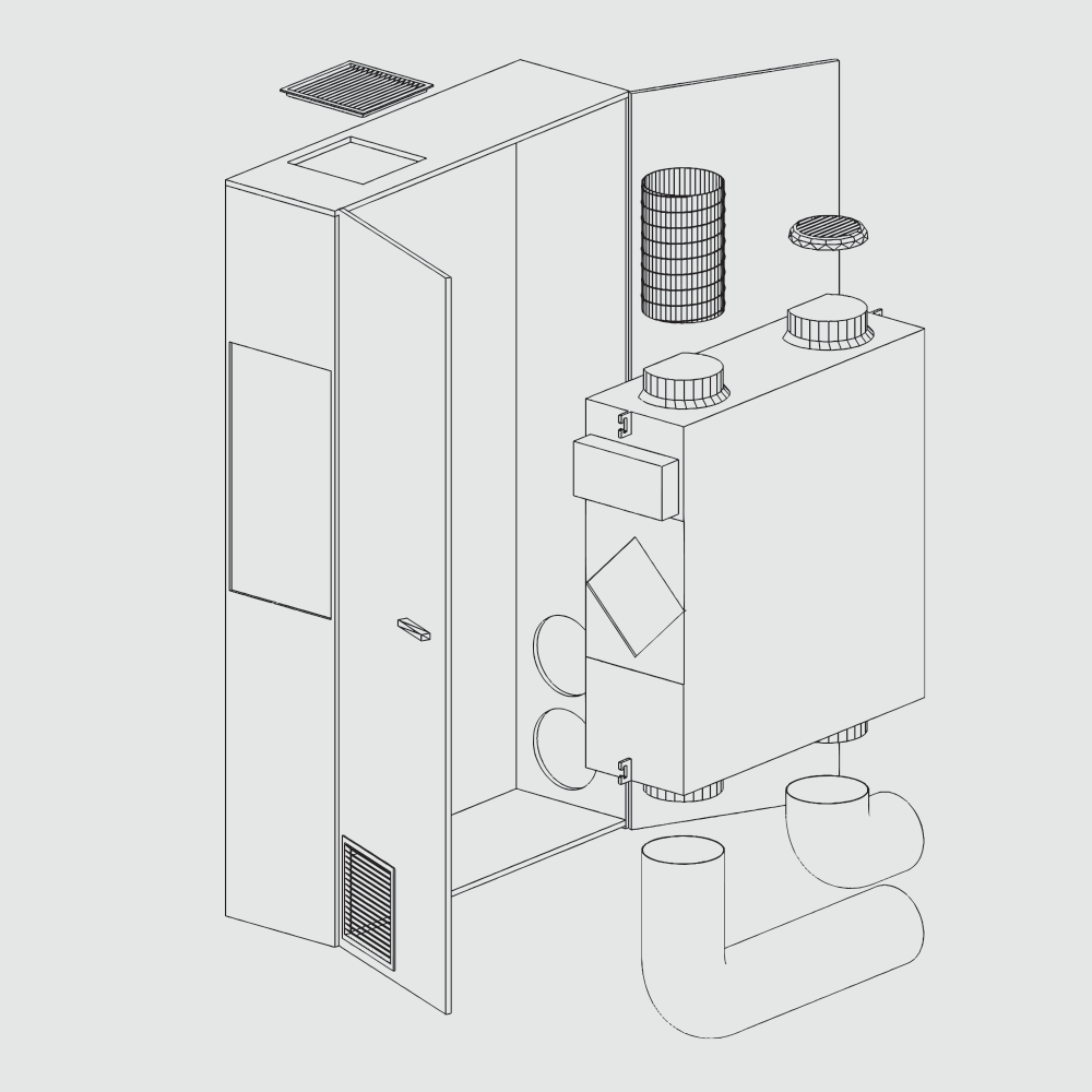 Helty Flow M800 Steel – montaj perete, tip dulap lemn (800 m³/h)