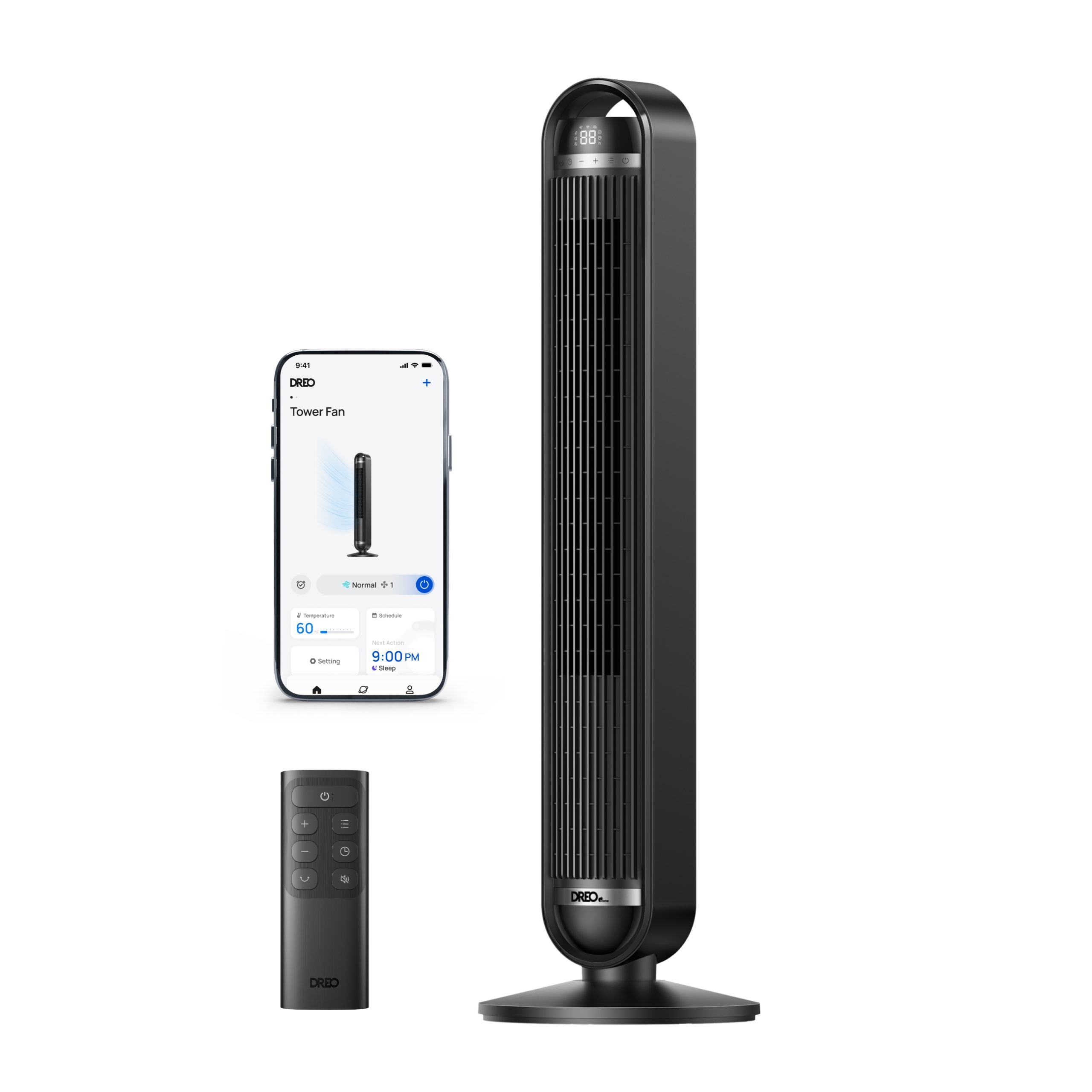 Ventilator Turn Smart DREO Cruiser DR-HTF011S, 9 viteze, 4 functii,106cm, HyperSilent 25dB ,oscilatie 90°, negru - OVIX - Găsești soluții de încălzire, răcire și ventilare, toate integrate și controlabile dintr-o singură platformă.