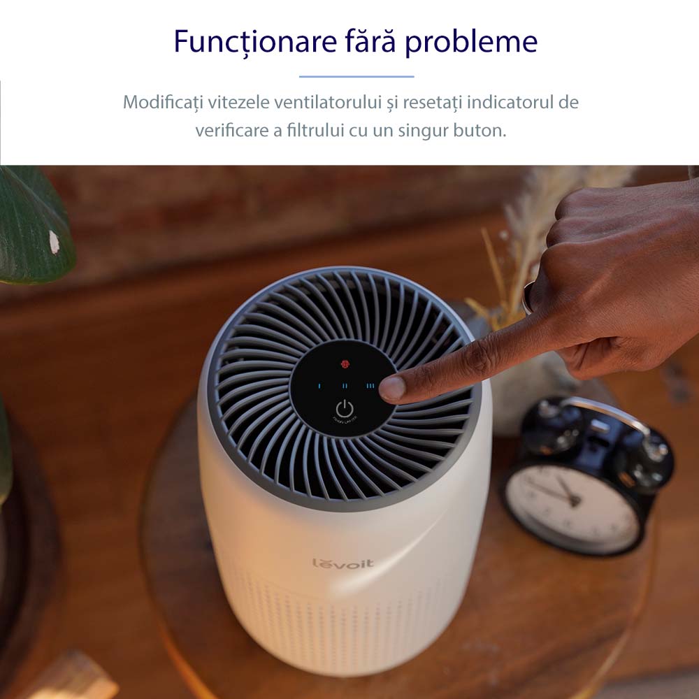 Purificator de aer Levoit Core Mini, Filtru 3 in 1 True HEPA, Panou Comanda Touch Screen, Alb