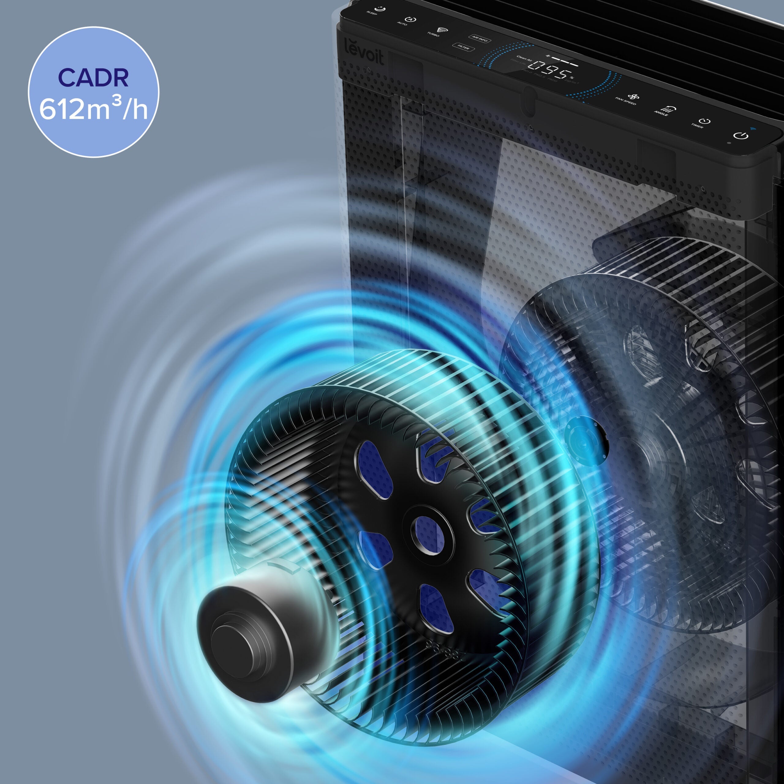 Purificator de aer Smart Levoit EverestAir Wi-Fi, Filtru True HEPA, Carbon Activ, Acoperire până la 100 m², Flux de Aer Multidirecțional, Mod Auto, Compatibil Alexa & Google Home, Touch Screen, Gri - OVIX - Găsești soluții de încălzire, răcire și ventilare, toate integrate și controlabile dintr-o singură platformă.