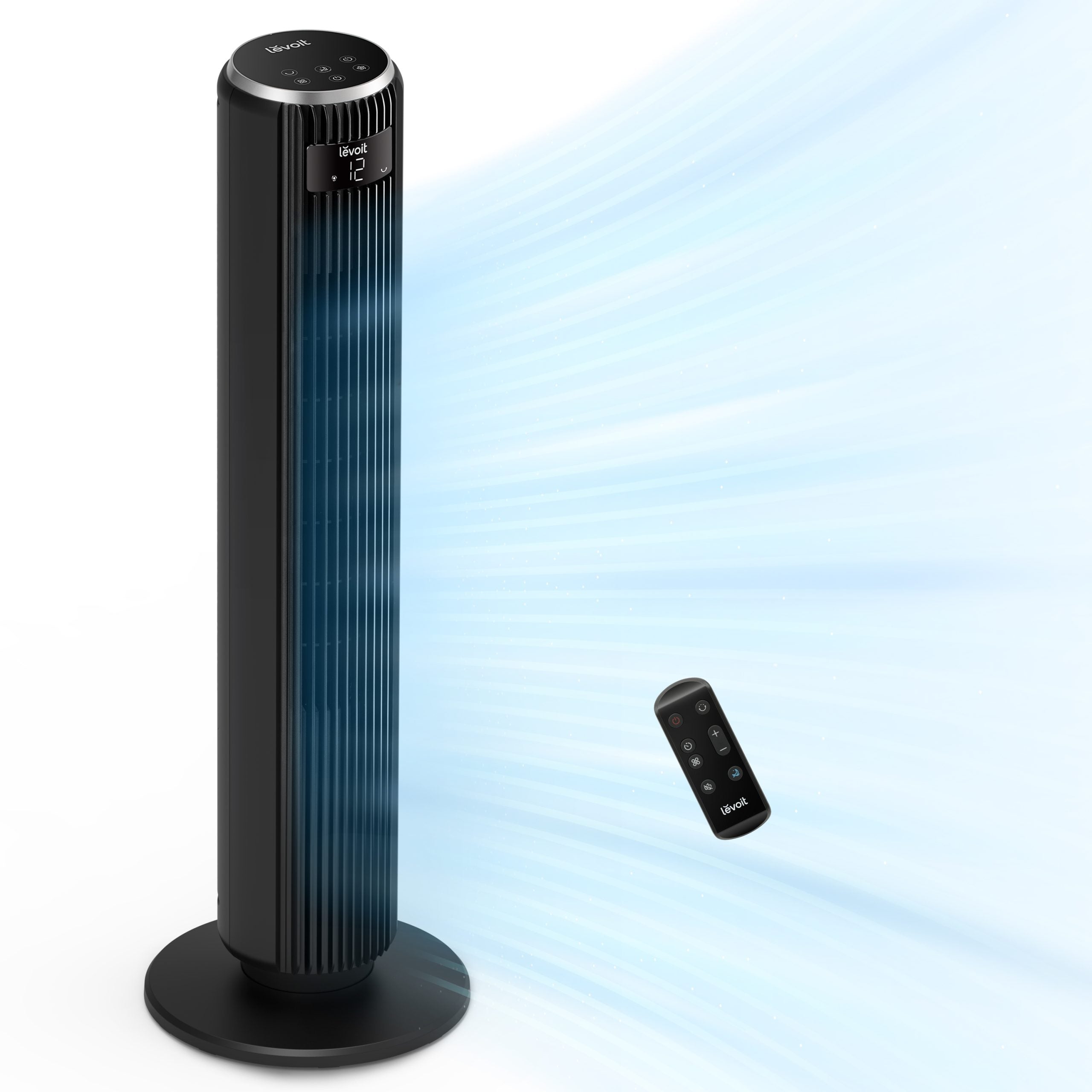 Ventilator turn Levoit, 92cm, 5 viteze, 4 moduri de funcționare, foarte silențios, telecomandă, negru