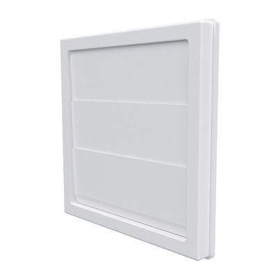 Grila ventilatie Ø100mm patrata cu lamele gravitationale, exterior 150x150, ASA plastic Alb - OVIX - Găsești soluții de încălzire, răcire și ventilare, toate integrate și controlabile dintr-o singură platformă.