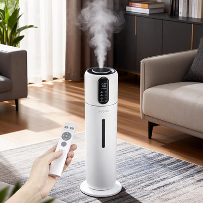 Umidificator Evoair STEAMIX8500 Smart, Wifi, Rezervor 8.5L, Capacitate de umidificare 300ml/h, Senzor umiditate, Mod Auto, Autonomie 28 ore, Lampă UVA, Aromaterapie, Indicator umiditate și temperatură, Telecomandă, Alb - OVIX - Găsești soluții de încălzire, răcire și ventilare, toate integrate și controlabile dintr-o singură platformă.