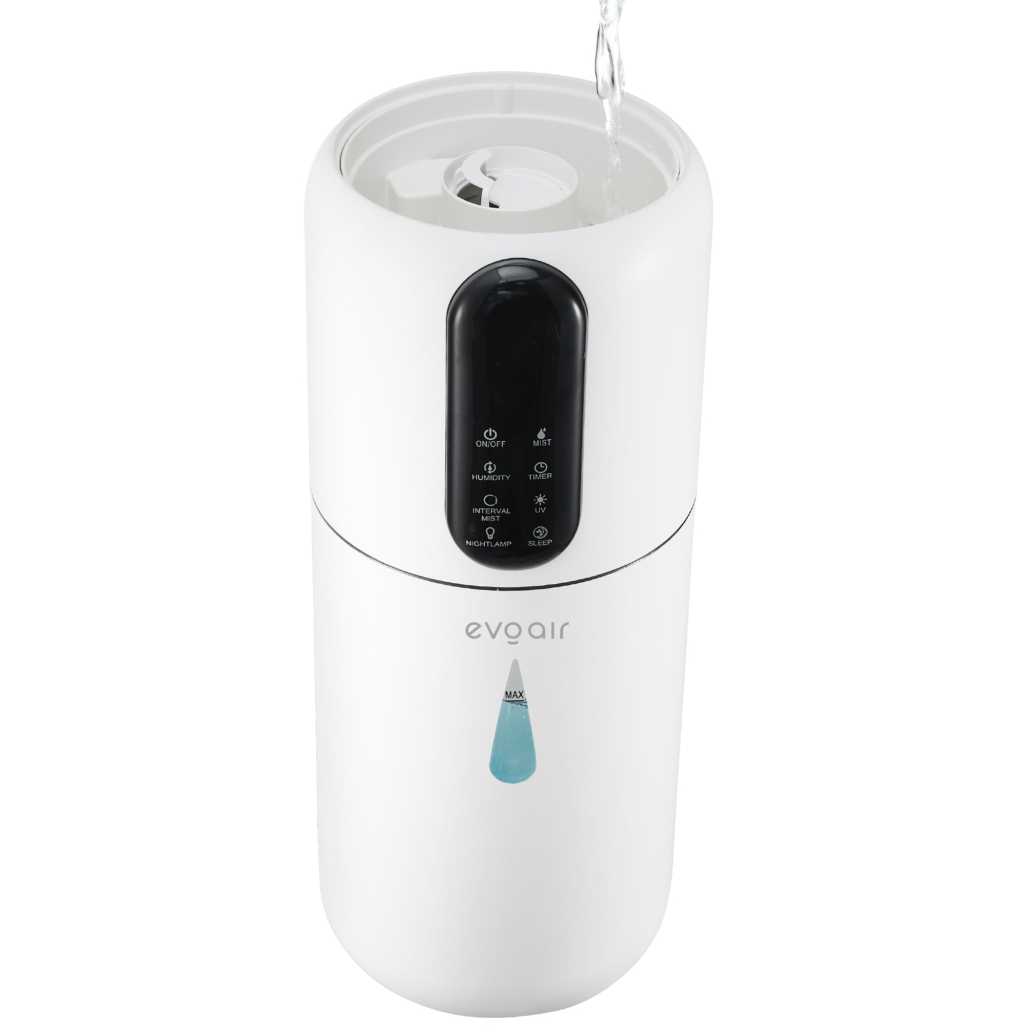 Umidificator Evoair STEAMIX3800 Smart, Wifi, Rezervor 3.8L, Capacitate de umidificare 300ml/h, Senzor umiditate, Mod Auto, Autonomie 13 ore, Lampă UVA, Aromaterapie, Indicator umiditate și temperatură, Telecomandă, Alb