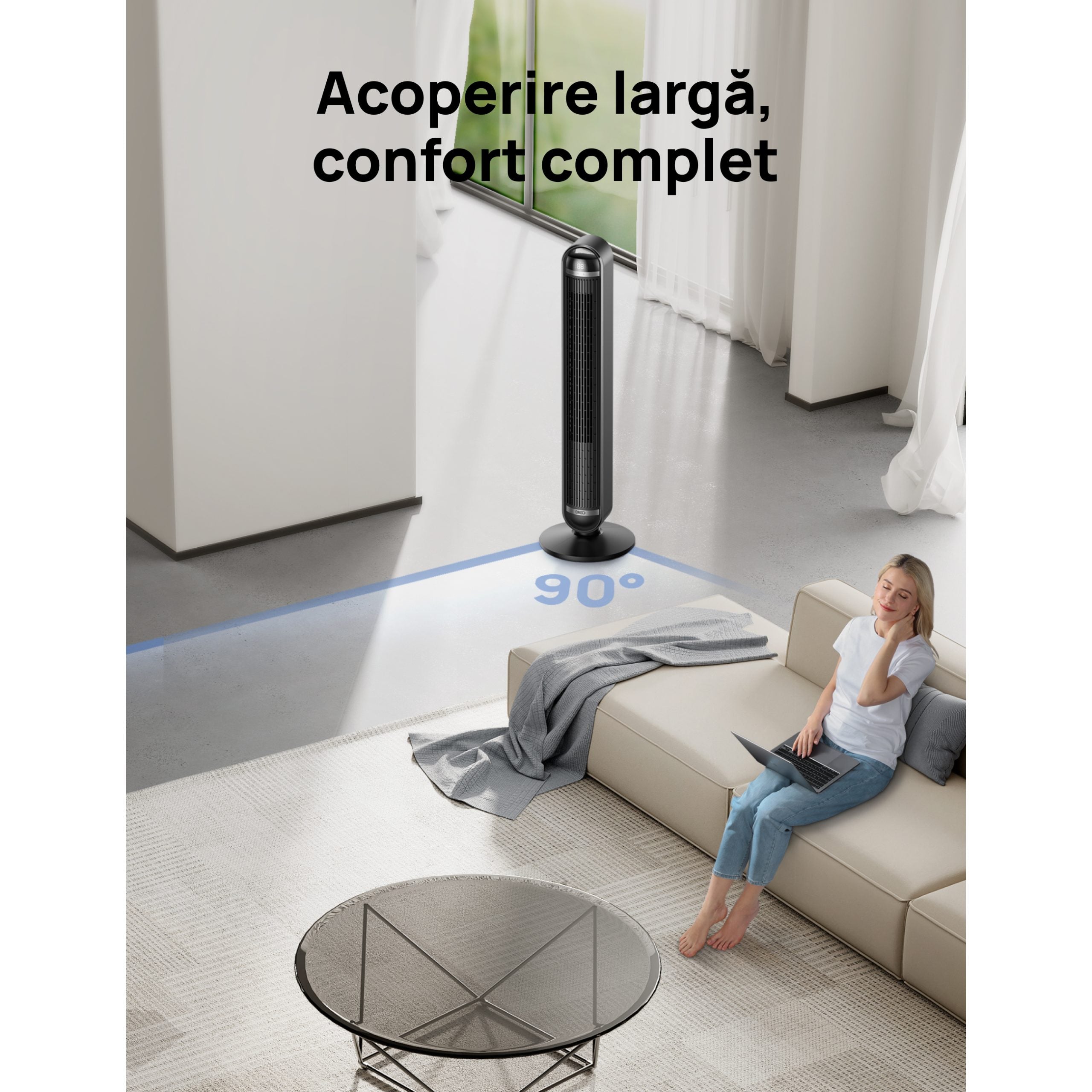 Ventilator Turn Smart DREO Cruiser DR-HTF011S, 9 viteze, 4 functii,106cm, HyperSilent 25dB ,oscilatie 90°, negru - OVIX - Găsești soluții de încălzire, răcire și ventilare, toate integrate și controlabile dintr-o singură platformă.