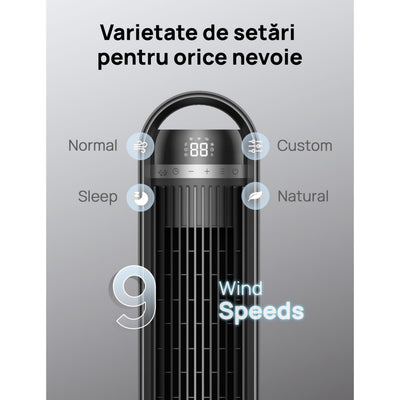 Ventilator Turn Smart DREO Cruiser DR-HTF011S, 9 viteze, 4 functii,106cm, HyperSilent 25dB ,oscilatie 90°, negru - OVIX - Găsești soluții de încălzire, răcire și ventilare, toate integrate și controlabile dintr-o singură platformă.