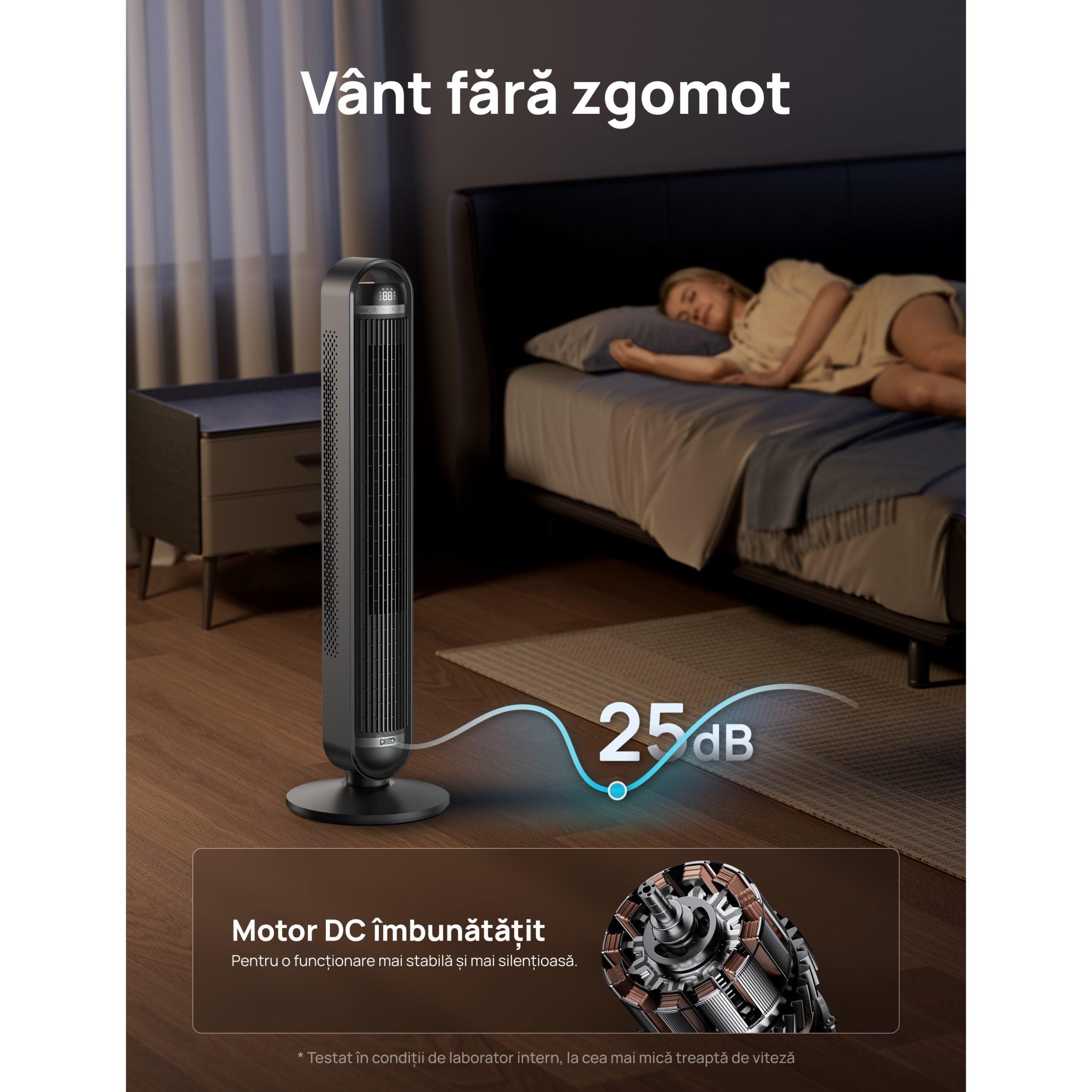 Ventilator Turn Smart DREO Cruiser DR-HTF011S, 9 viteze, 4 functii,106cm, HyperSilent 25dB ,oscilatie 90°, negru - OVIX - Găsești soluții de încălzire, răcire și ventilare, toate integrate și controlabile dintr-o singură platformă.