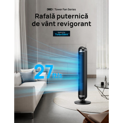Ventilator Turn Smart DREO Cruiser DR-HTF011S, 9 viteze, 4 functii,106cm, HyperSilent 25dB ,oscilatie 90°, negru - OVIX - Găsești soluții de încălzire, răcire și ventilare, toate integrate și controlabile dintr-o singură platformă.
