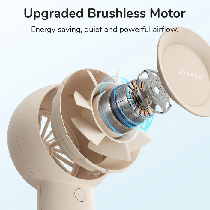 Ventilator portabil de mână JISULIFE, Life5 Plus, autonomie 3-15h, baterie 4000mAh, 5 viteze, încărcare rapidă, Bej