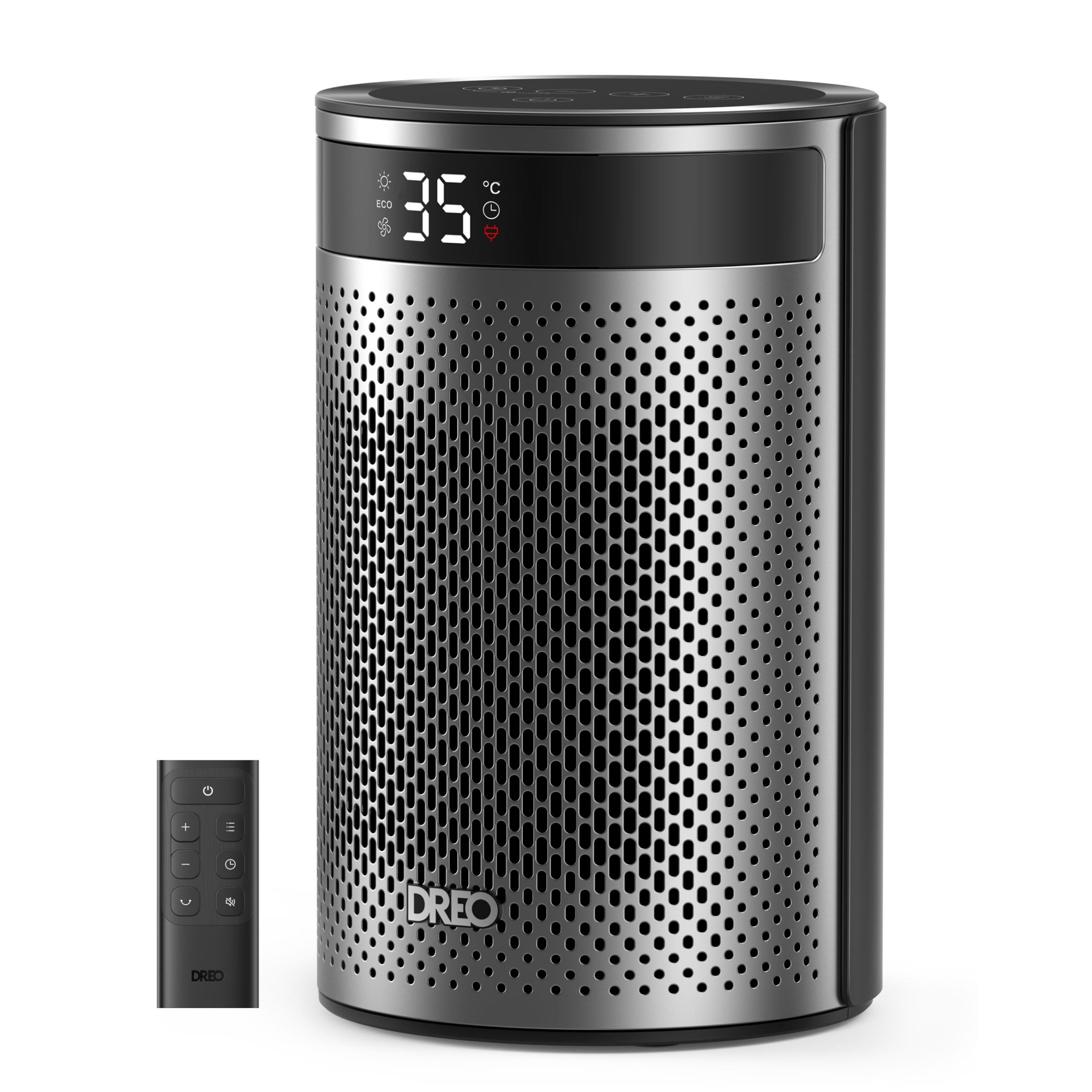 Aeroterma Dreo Atom 416, 1500W, Heater Ceramica, Termostat, Timer 12h, Display LED, Eco Mode, Silentios, Mod Eco, Telecomanda, Negru&Argintiu