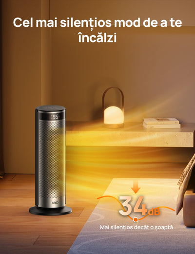 Aeroterma Dreo Solaris SH628, 2000W, Heater Ceramica, Termostat, Eco Mode, Funcție Ventilator, Oscilatie 70°, Timer 12h, Silentios, Display LED, Telecomanda, Negru&Argintiu - OVIX - Găsești soluții de încălzire, răcire și ventilare, toate integrate și controlabile dintr-o singură platformă.
