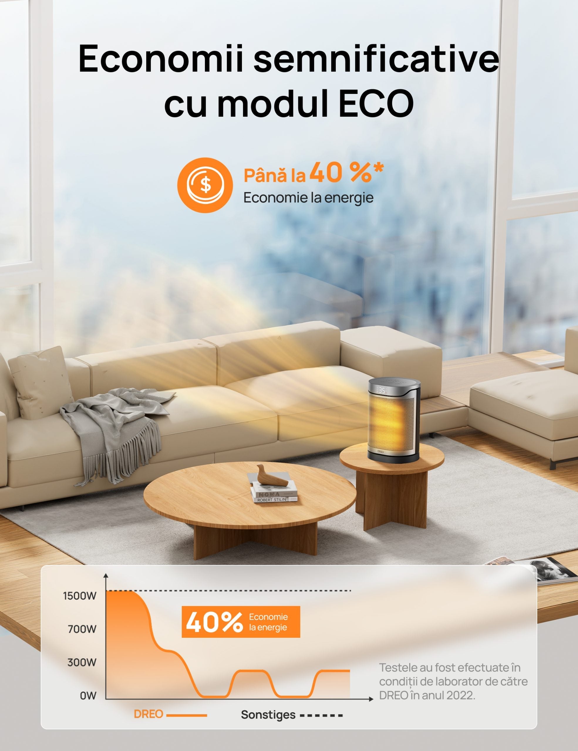 Aeroterma Dreo Atom 318, 1500W, Heater Ceramica, Termostat, Eco Mode, Funcție Ventilator, Oscilatie 70°, Timer 12h, Silentios, Display LED, Telecomanda, Negru&Argintiu - OVIX - Găsești soluții de încălzire, răcire și ventilare, toate integrate și controlabile dintr-o singură platformă.