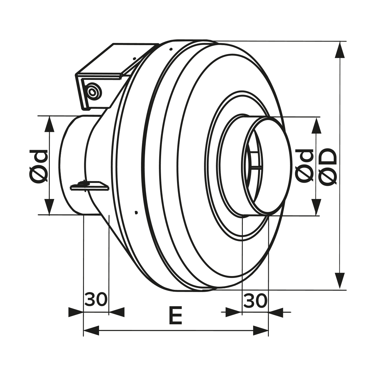 Ventilator centrifugal de tubulatura CYCLONE 250, Debit 1100mc/h, Diametru Ø250mm