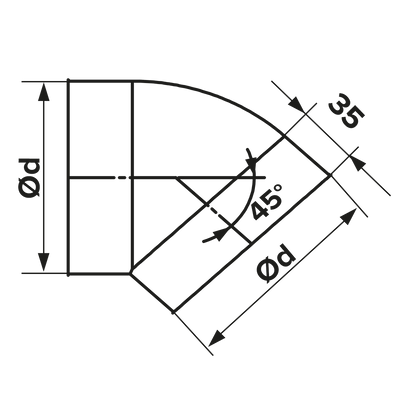 Cot Tubulatura Ø100mm, 45° PVC - OVIX - Găsești soluții de încălzire, răcire și ventilare, toate integrate și controlabile dintr-o singură platformă.