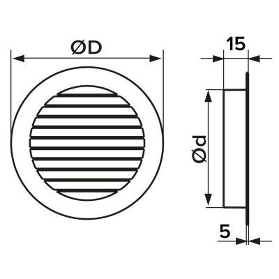 Grila ventilatie rotunda Ø100mm, exterior Ø125mm, Aluminiu - OVIX - Găsești soluții de încălzire, răcire și ventilare, toate integrate și controlabile dintr-o singură platformă.