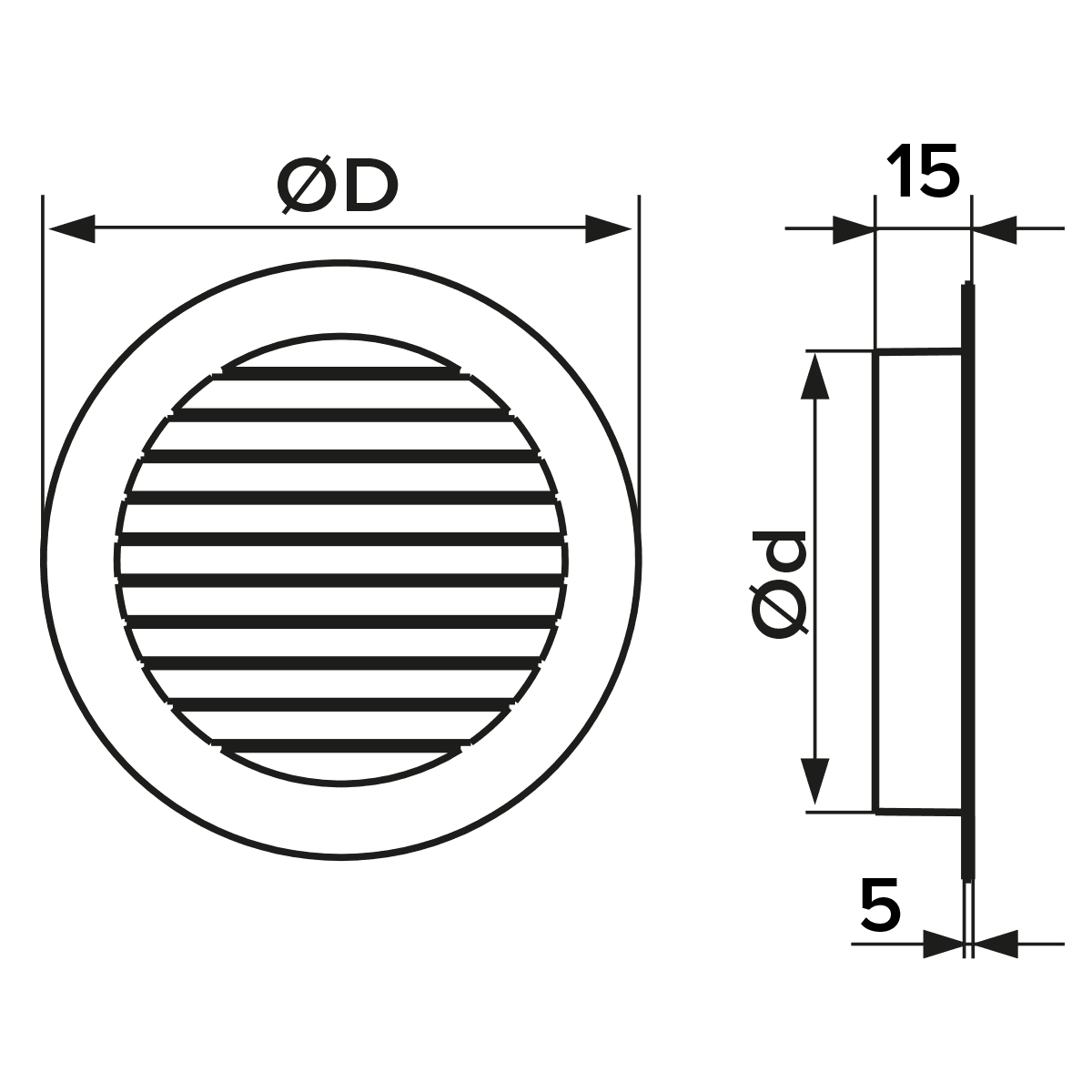 Grila ventilatie rotunda Ø125mm, exterior Ø150mm, Aluminiu