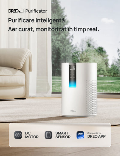 Purificator aer Dreo Macro 505S Smart, WI-FI, CADR 202 m³/h, Filtru 3 in 1 H13 True HEPA, Senzor calitate aer, Mod Auto, Mod de noapte, Lumină ambientală, 4 trepte de viteza, Timer, Până la 17 m2, Alb - OVIX - Găsești soluții de încălzire, răcire și ventilare, toate integrate și controlabile dintr-o singură platformă.