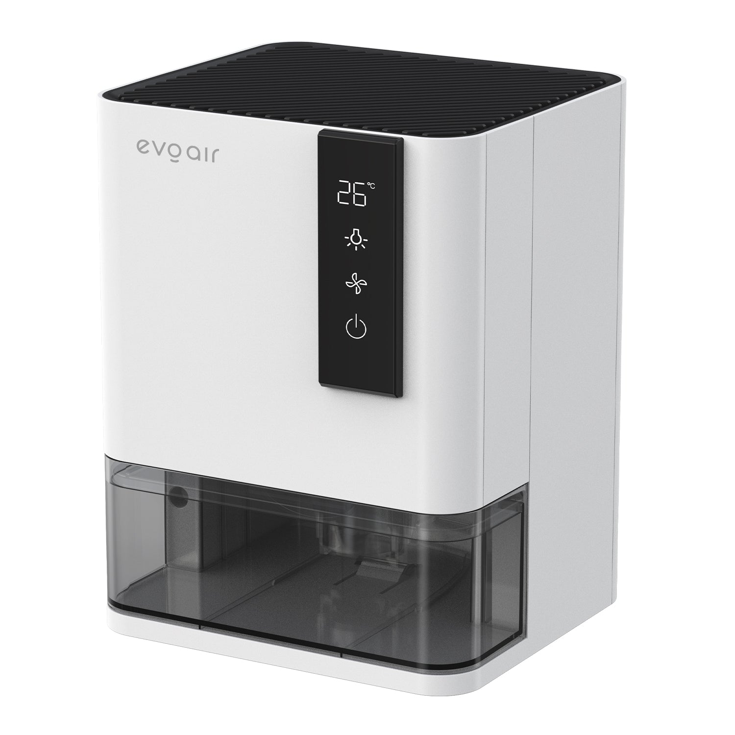 Dezumidificator Evoair HIDRY, 700ml/24h, Senzor de Umiditate/Temperatura, Lumina ambientala in 7 culori, Rezervor 1l, 2 viteze, Functie Auto Dezghetare, Alb