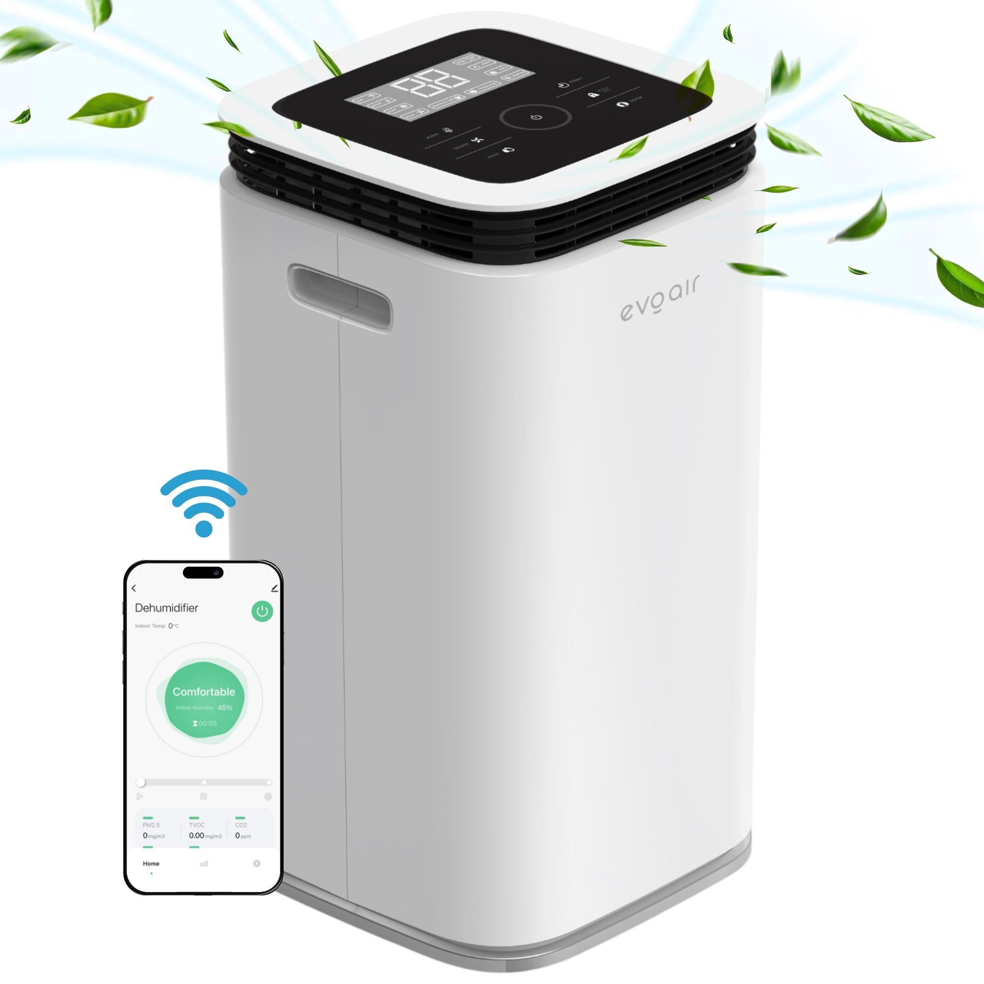 Dezumidificator Evoair, FlexyDry 12 Smart, 12l/24h, Senzor de Umiditate, Functie Ionizare, Uscare Rufe, Rezervor 2.2l, Alb